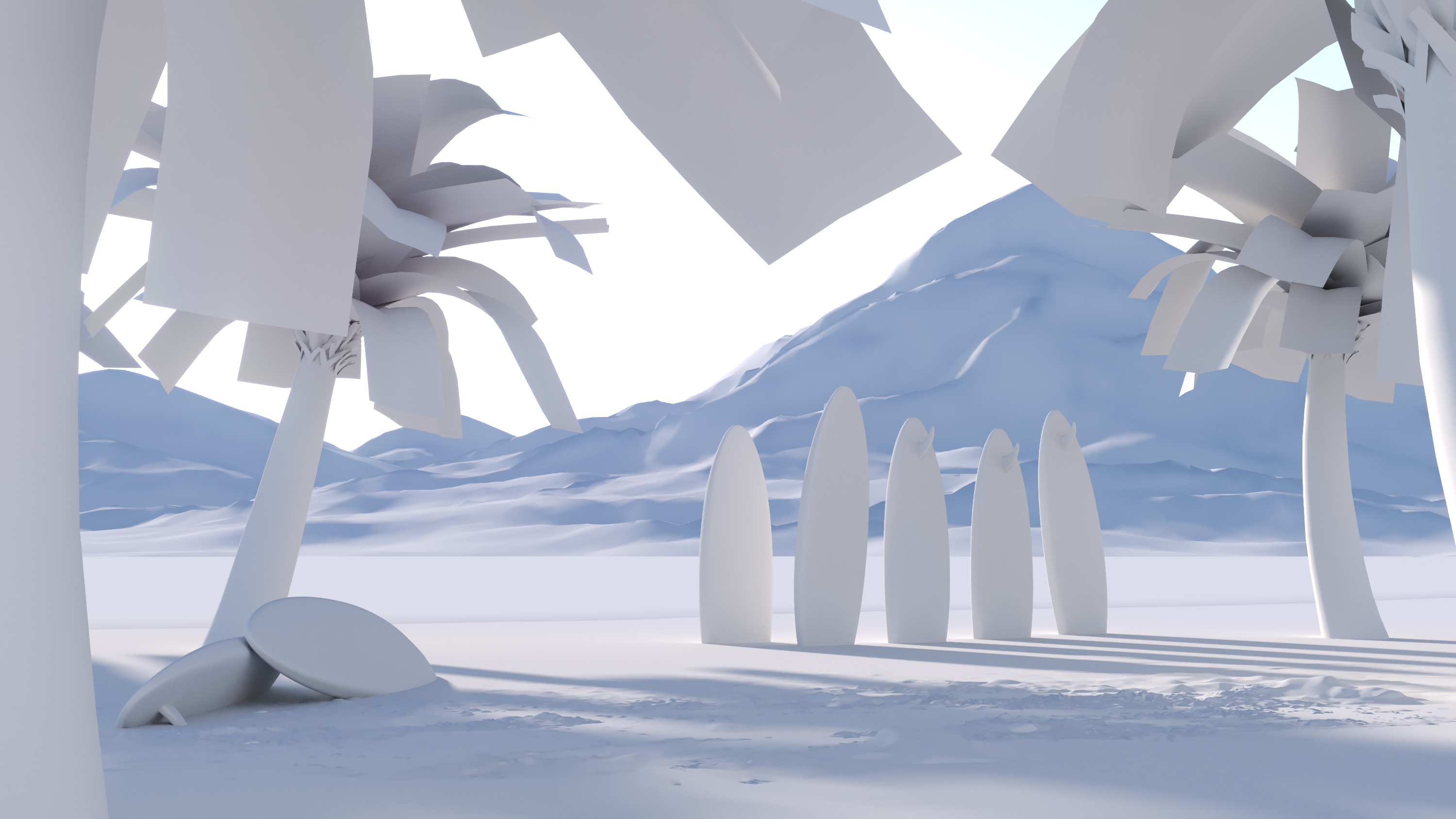 Realistic rendering，Surf board，Realistic scene，