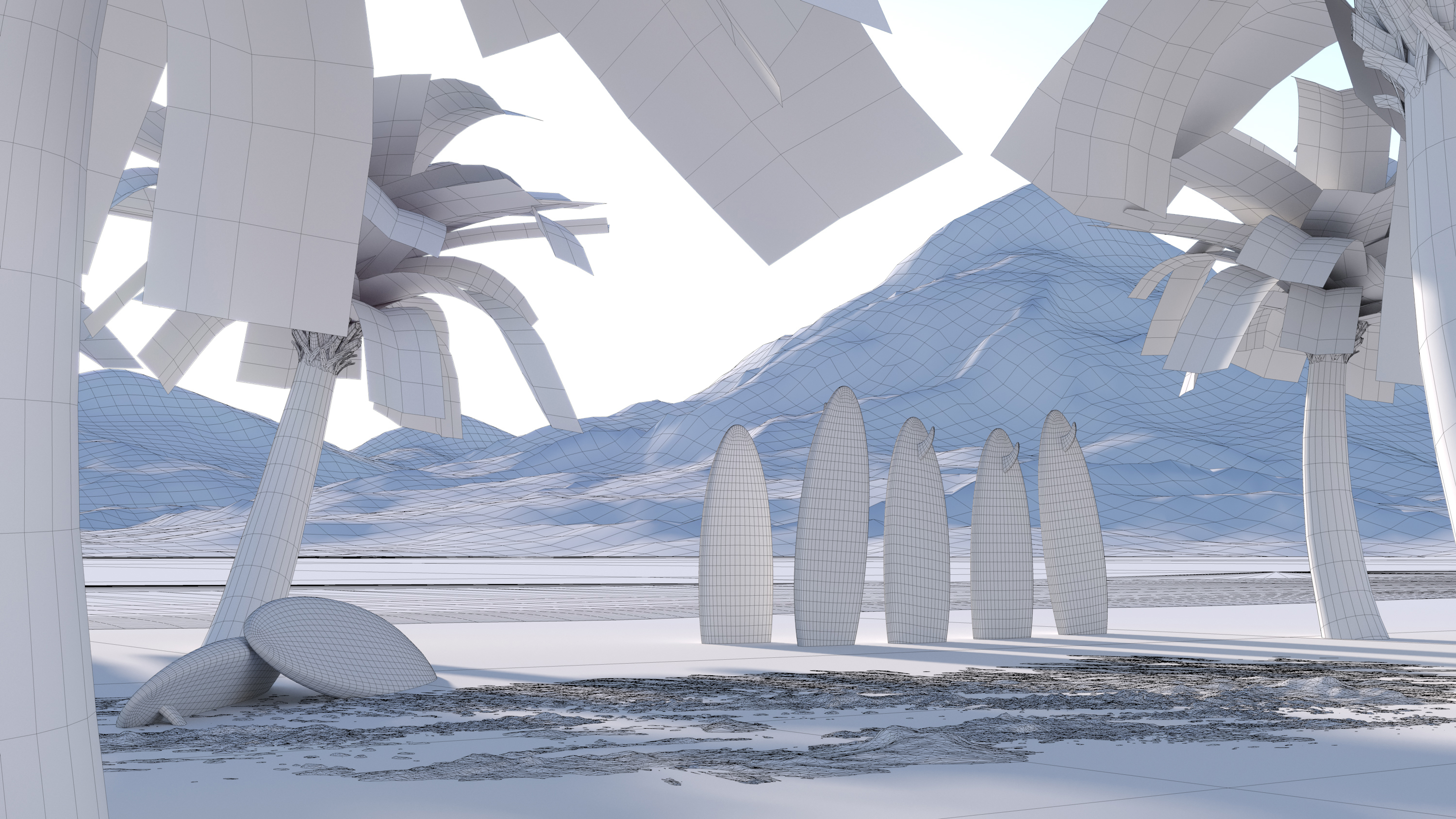 Realistic rendering，Surf board，Realistic scene，