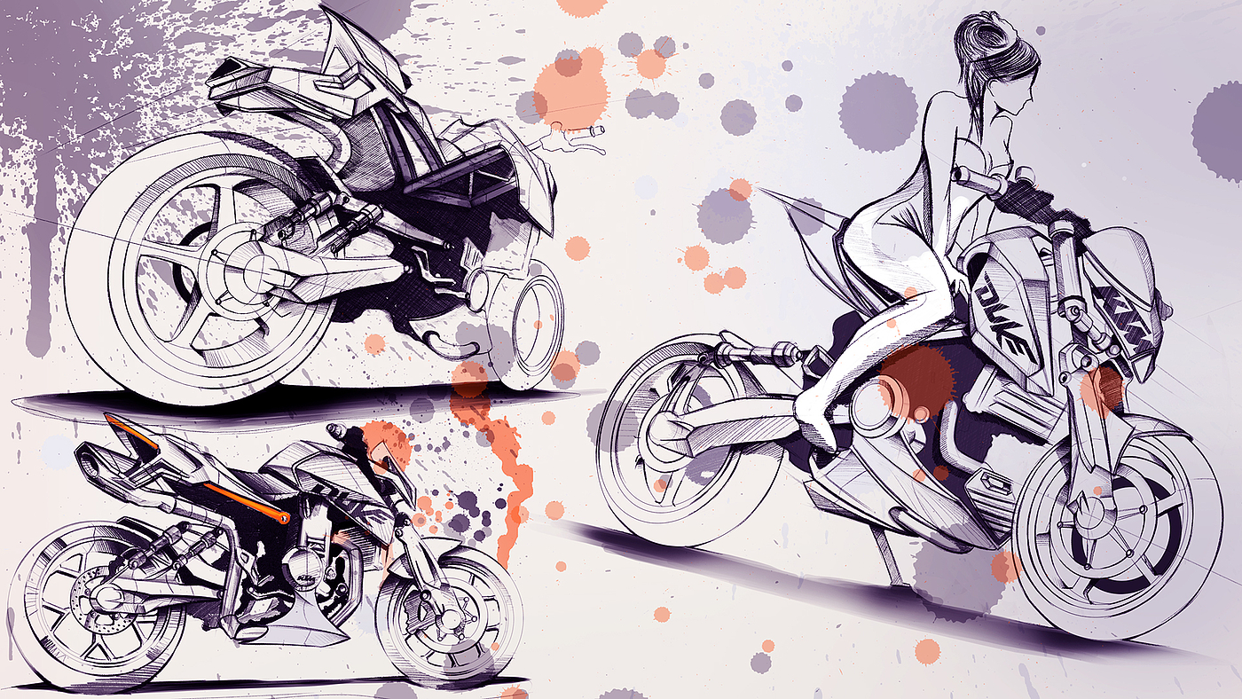 Hand drawn，motorcycle，Student works，
