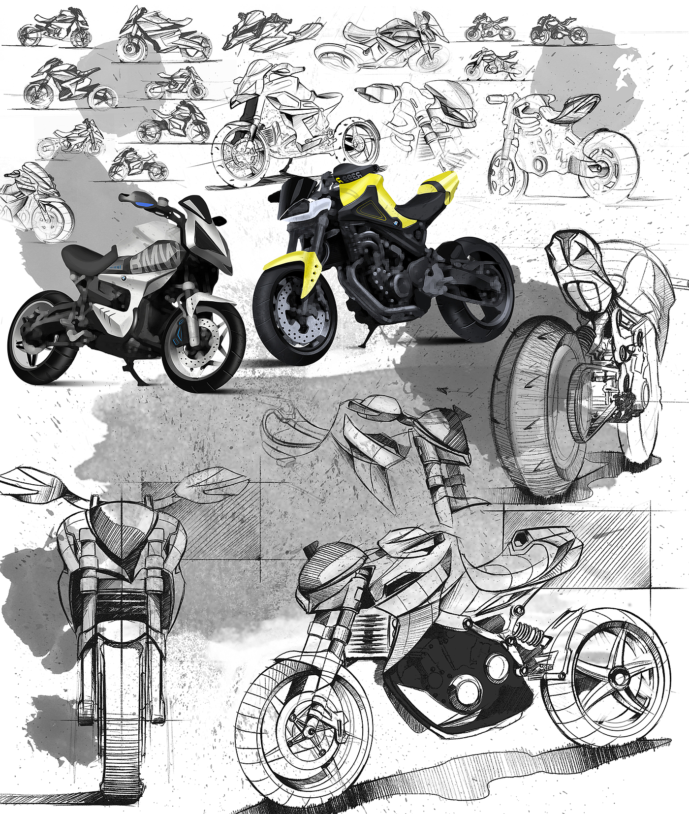 Hand drawn，motorcycle，Student works，