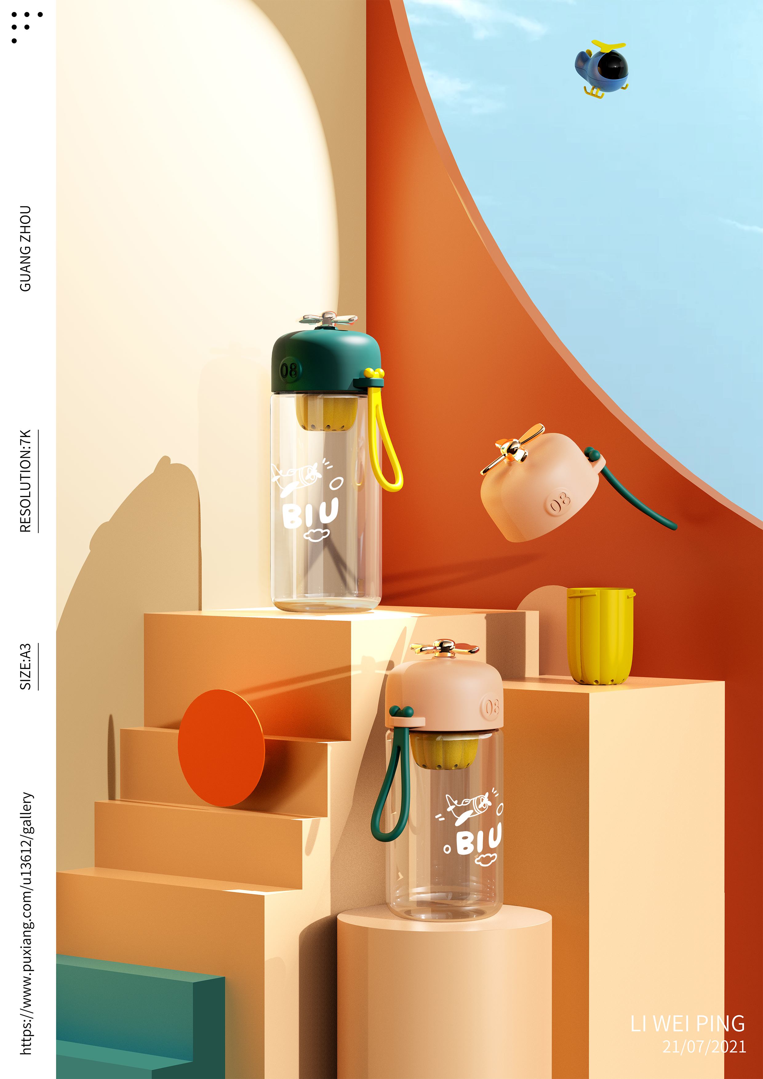 Water cup，flower receptacle，lovely，Small plane，silica gel，Rope lifting，electroplate，water，