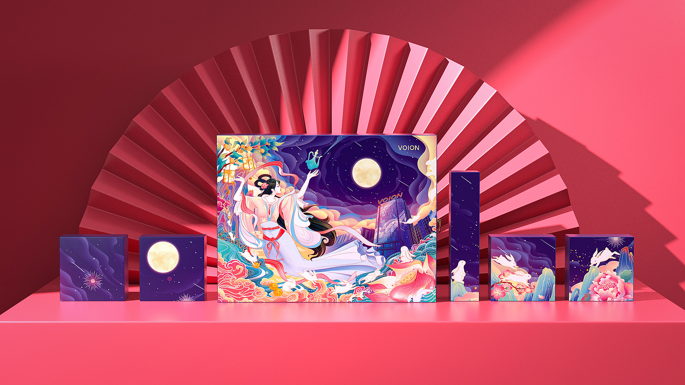 Mid-autumn Festival，packing design，Gift box，Chang'e，Moon Cake，