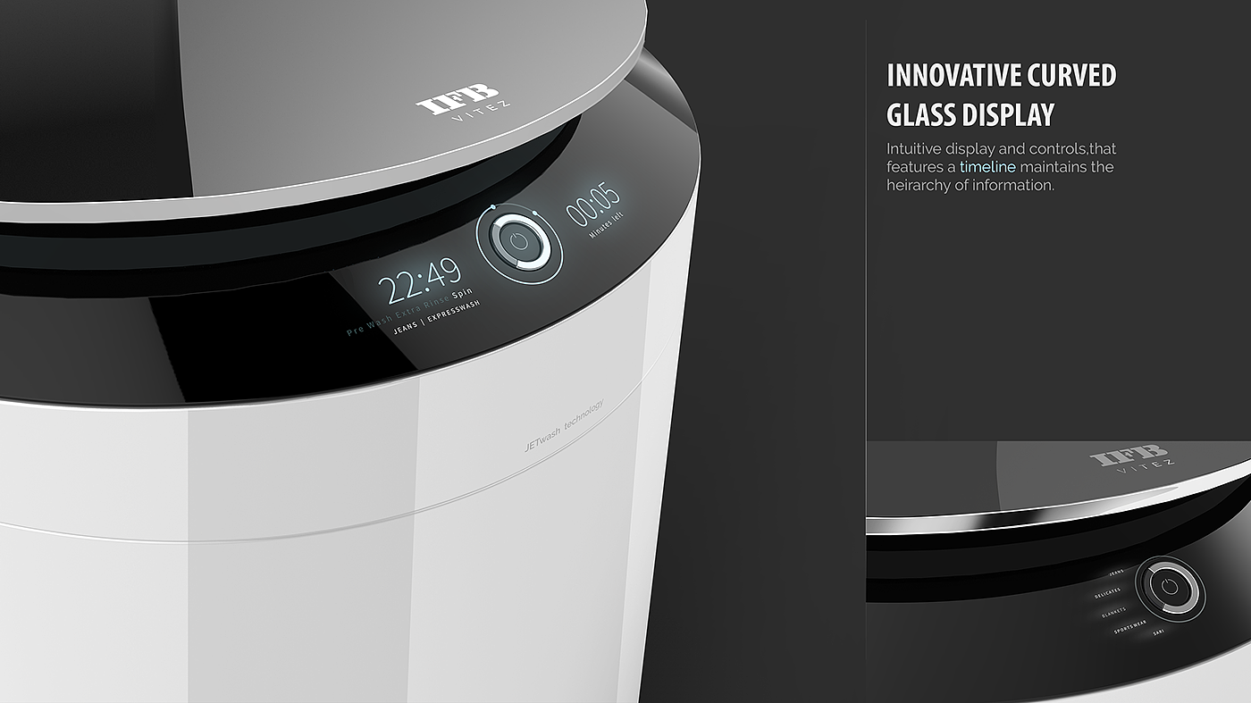 Glass display interface，Washing machine，modern，Simple and simple，water conservation，save，India，IFB industry，
