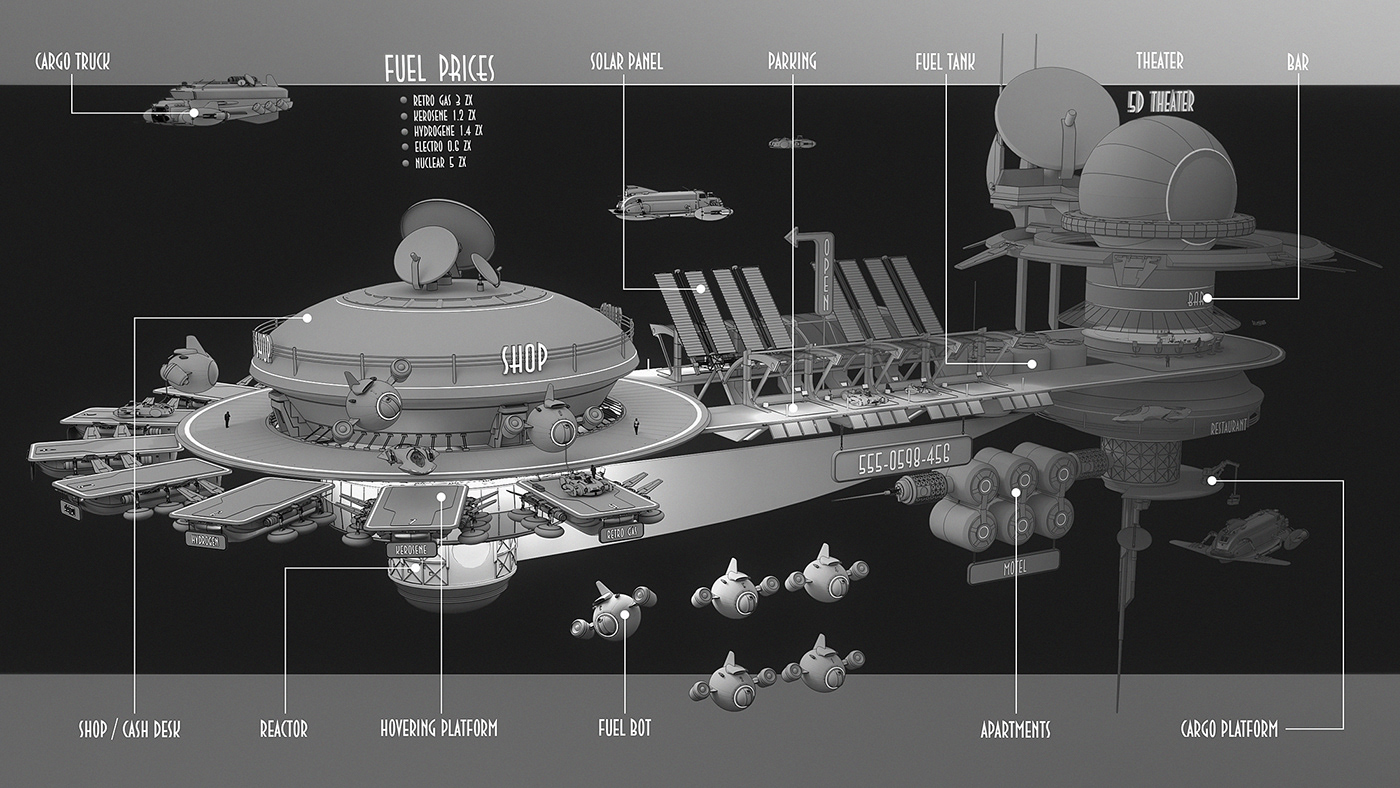 three-dimensional model，three-dimensional model，gas station，gas station，science fiction，science fiction，Architecture，Architecture，