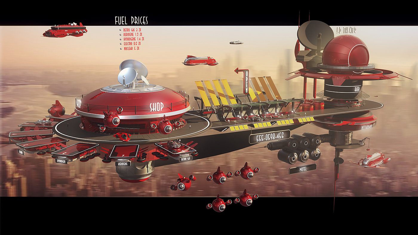 three-dimensional model，three-dimensional model，gas station，gas station，science fiction，science fiction，Architecture，Architecture，