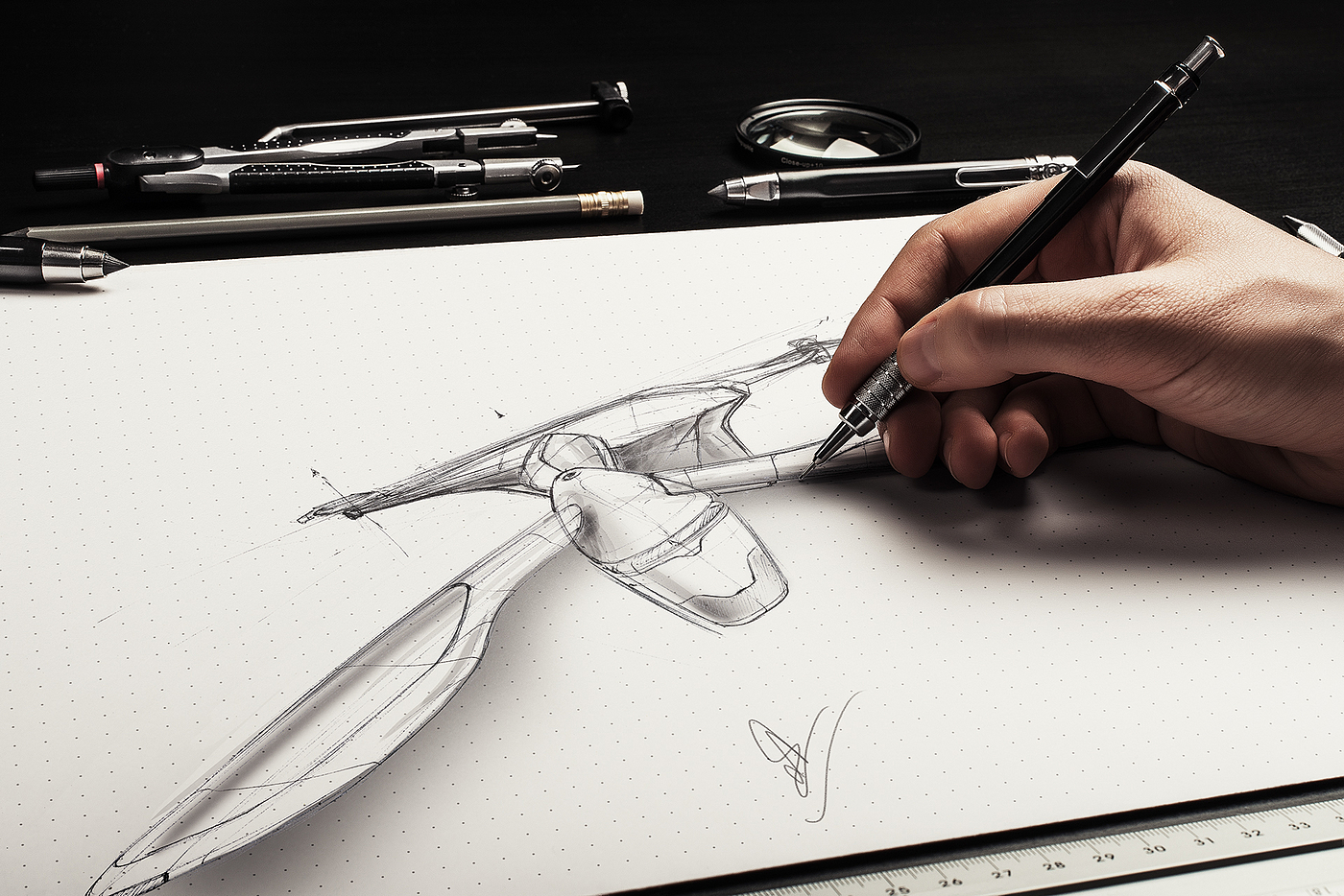 India，Concept UAV，Hand drawn，conceptual design，