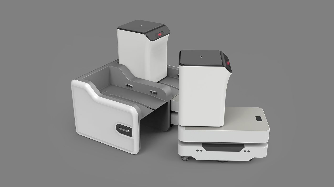 robot，medical care，Design，Round tower，carry，trash can，