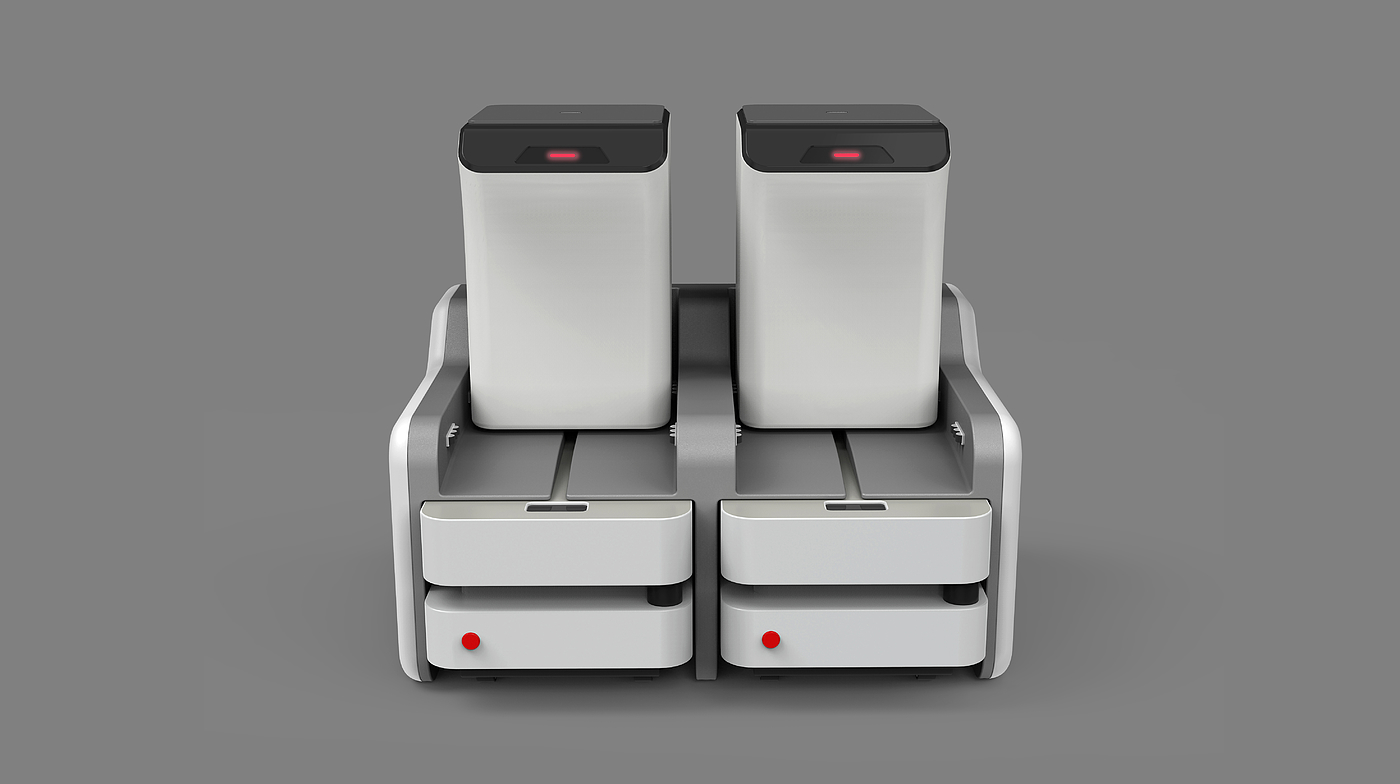 robot，medical care，Design，Round tower，carry，trash can，