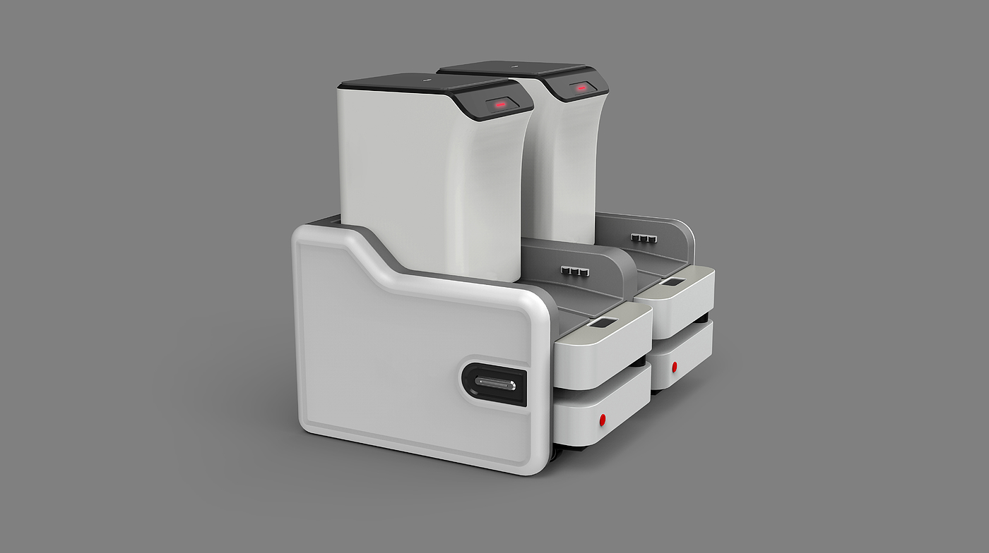 robot，medical care，Design，Round tower，carry，trash can，