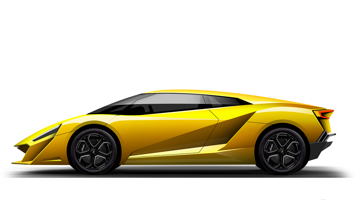 Lamborghini，Concept sports car，yellow，light，Carbon fiber material，Sharp edges and corners，