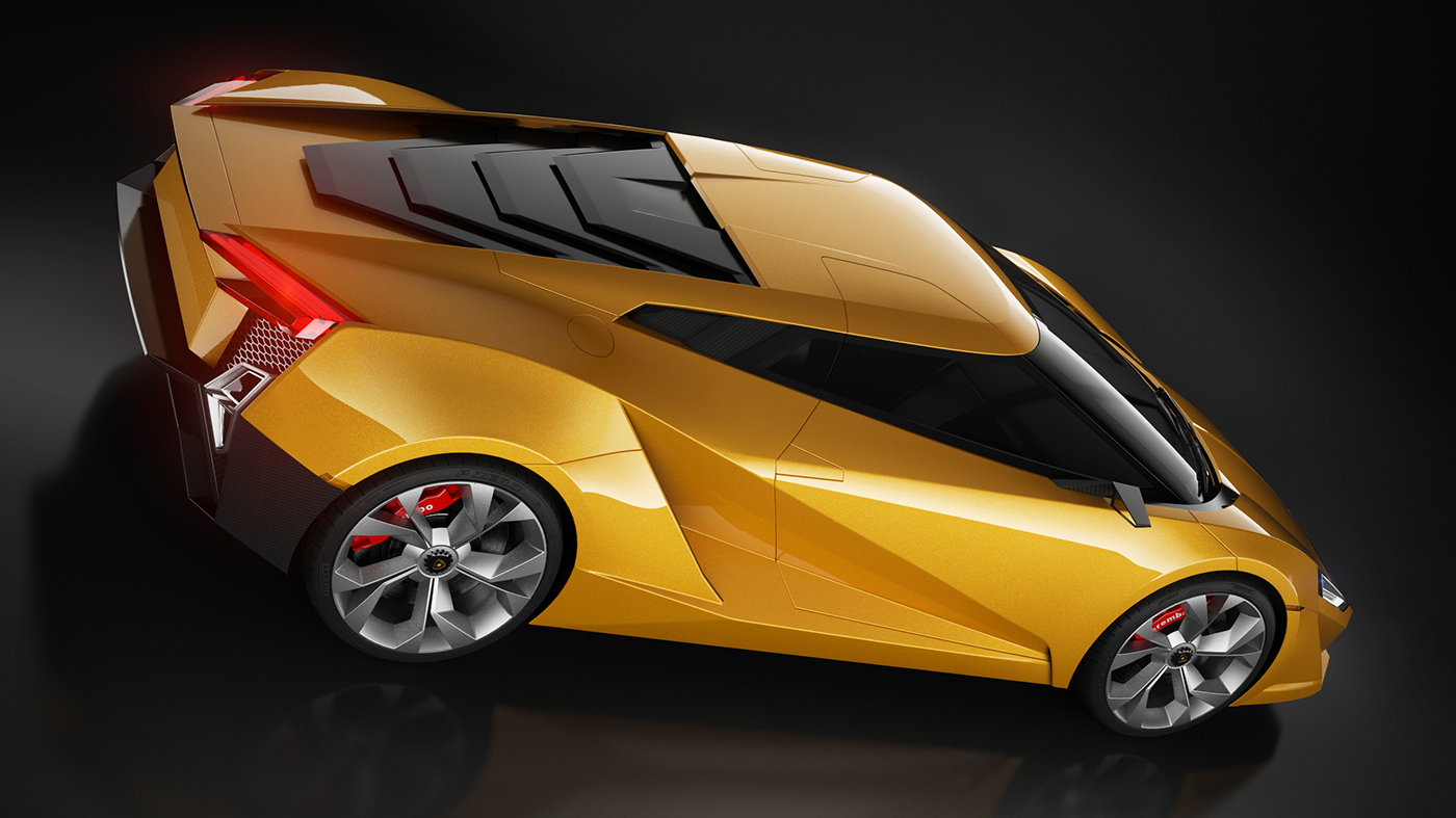 Lamborghini，Concept sports car，yellow，light，Carbon fiber material，Sharp edges and corners，