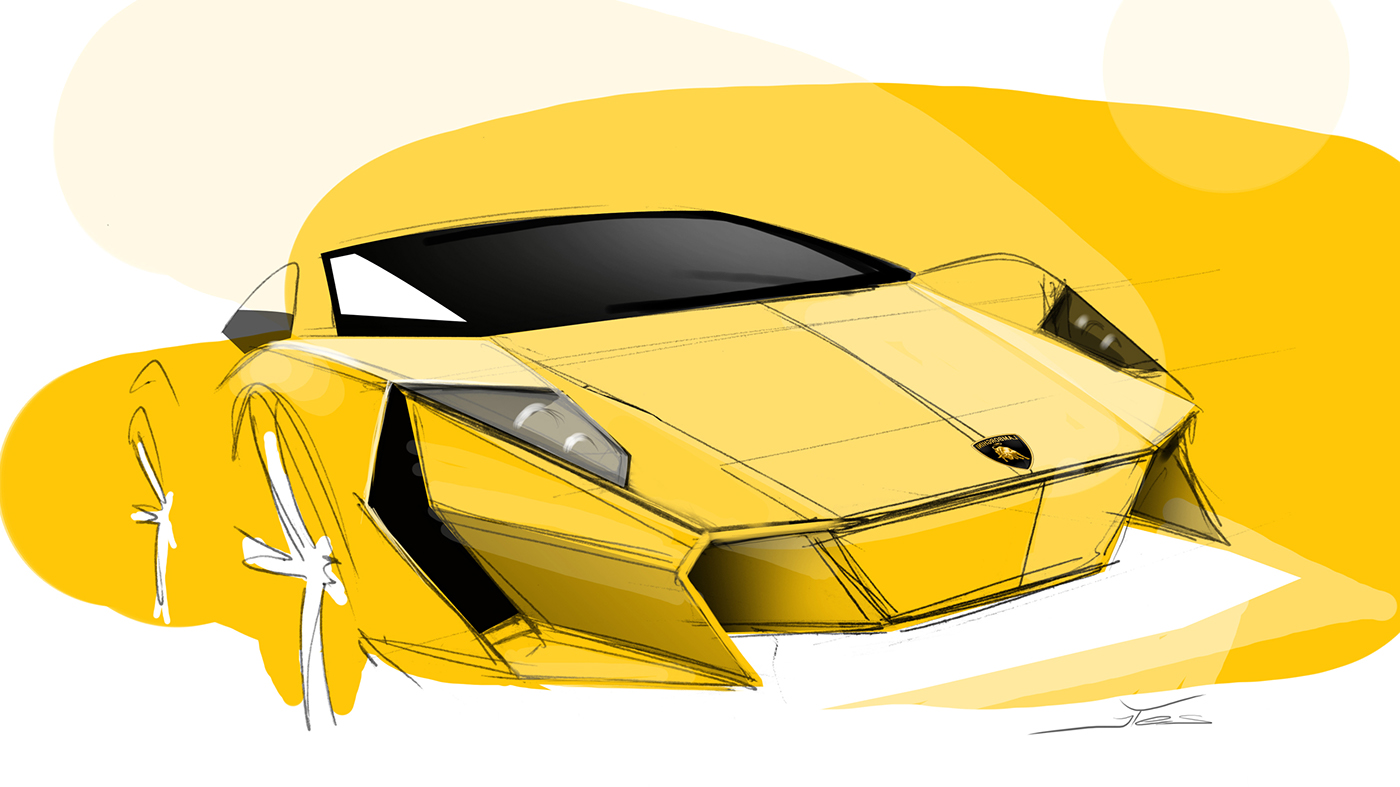 Lamborghini，Concept sports car，yellow，light，Carbon fiber material，Sharp edges and corners，