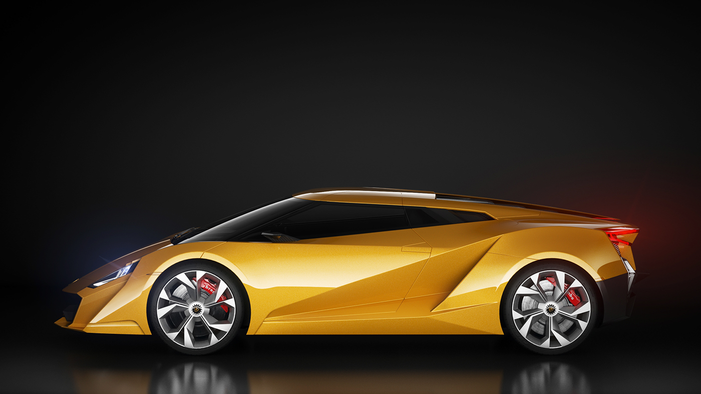 Lamborghini，Concept sports car，yellow，light，Carbon fiber material，Sharp edges and corners，