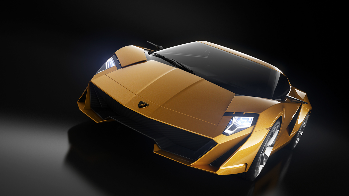 Lamborghini，Concept sports car，yellow，light，Carbon fiber material，Sharp edges and corners，