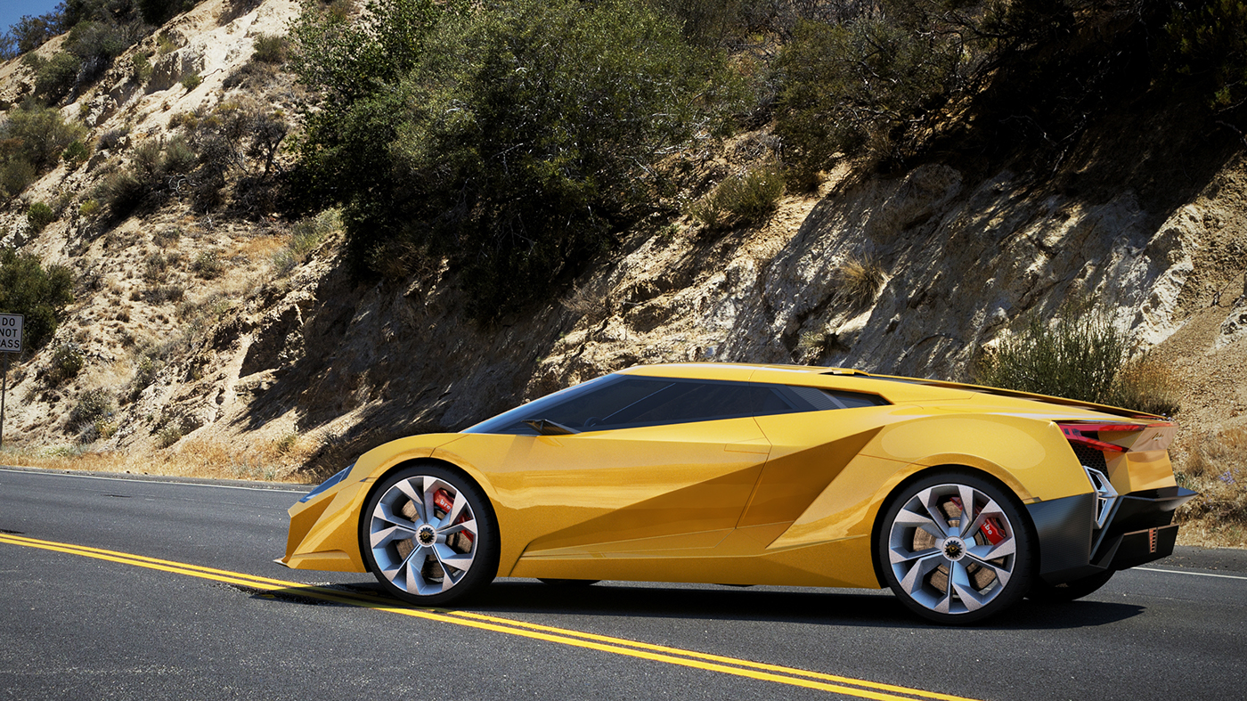 Lamborghini，Concept sports car，yellow，light，Carbon fiber material，Sharp edges and corners，