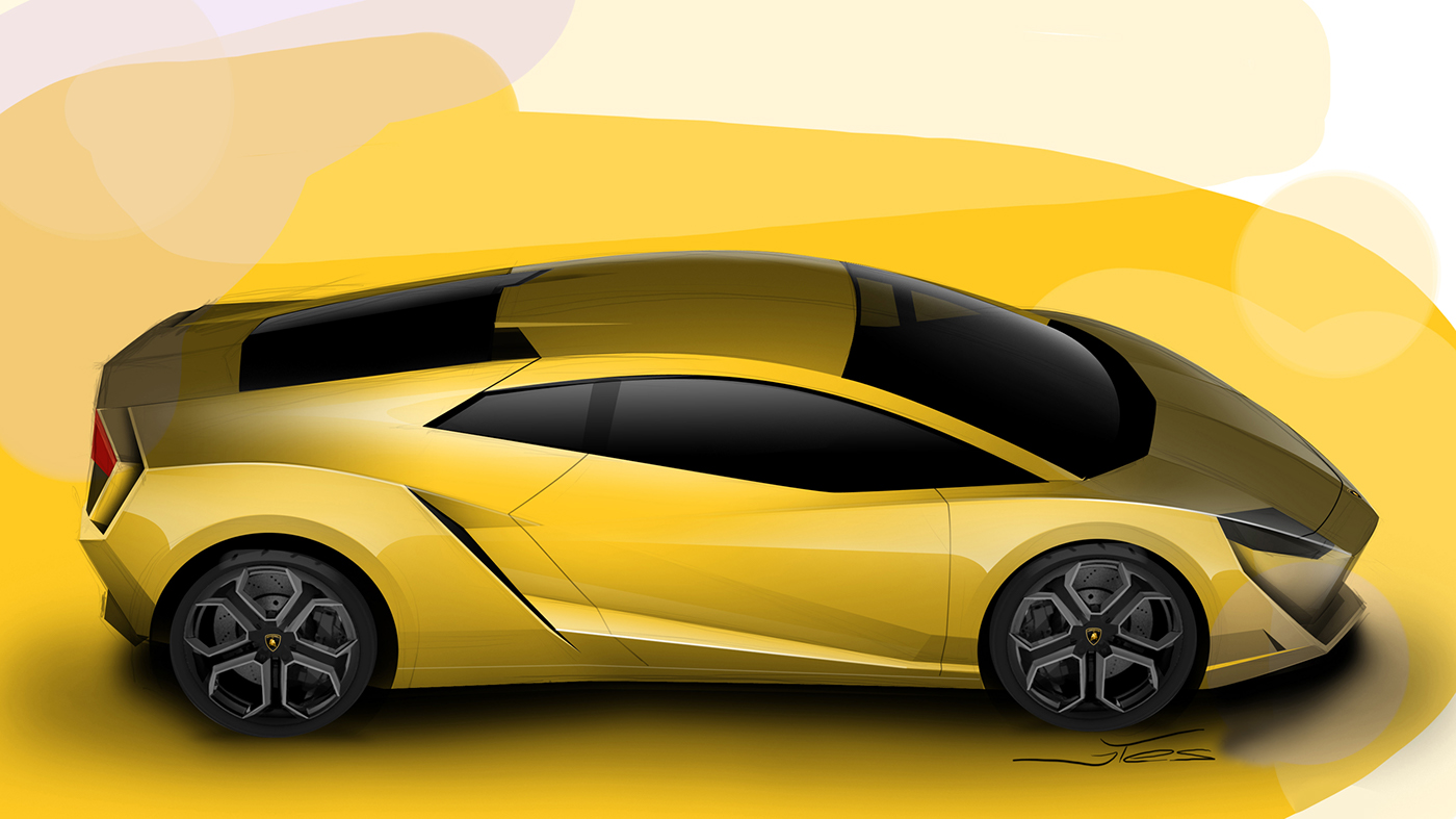 Lamborghini，Concept sports car，yellow，light，Carbon fiber material，Sharp edges and corners，