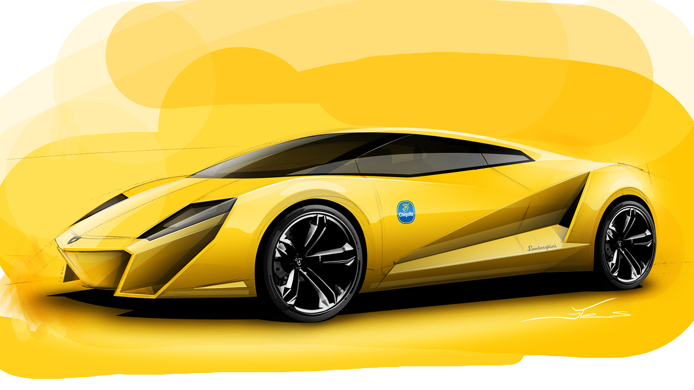 Lamborghini，Concept sports car，yellow，light，Carbon fiber material，Sharp edges and corners，