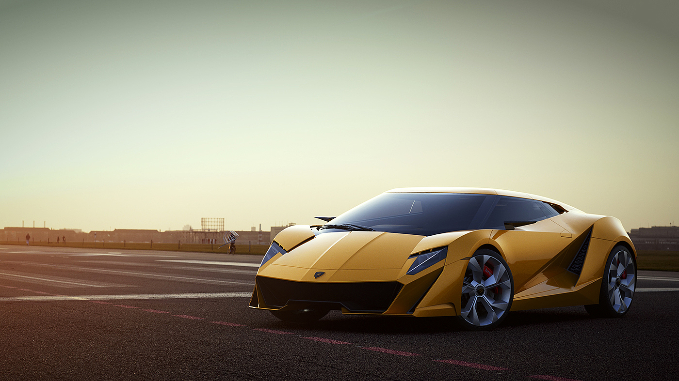 Lamborghini，Concept sports car，yellow，light，Carbon fiber material，Sharp edges and corners，