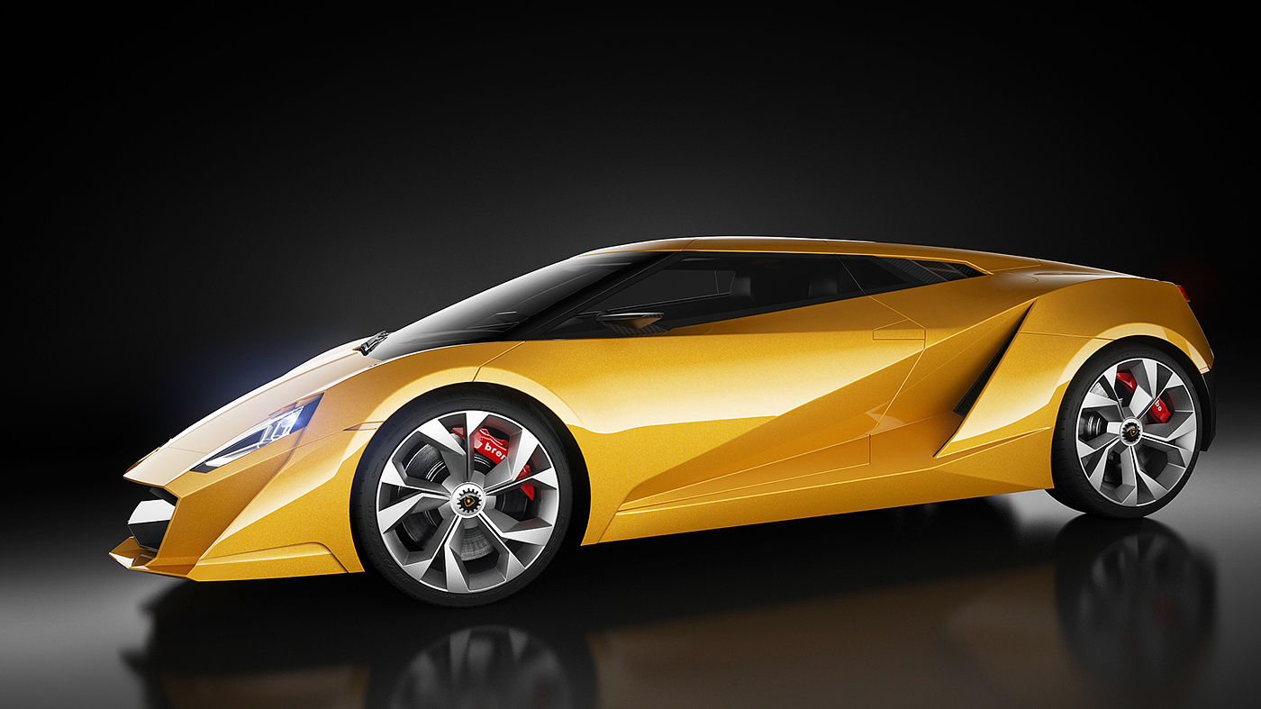 Lamborghini，Concept sports car，yellow，light，Carbon fiber material，Sharp edges and corners，