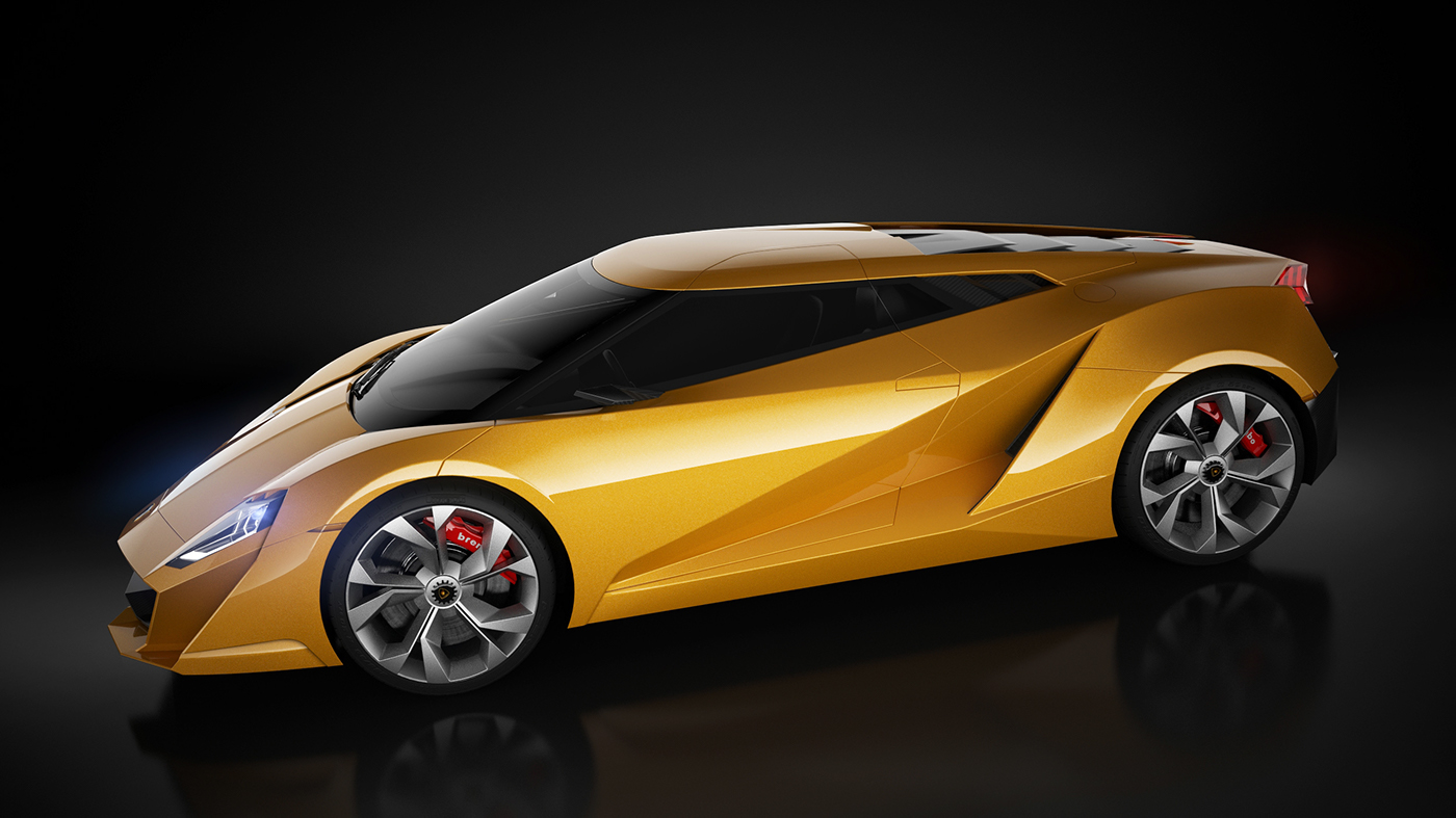 Lamborghini，Concept sports car，yellow，light，Carbon fiber material，Sharp edges and corners，