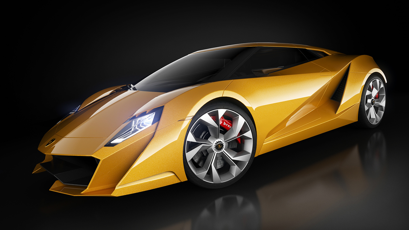 Lamborghini，Concept sports car，yellow，light，Carbon fiber material，Sharp edges and corners，