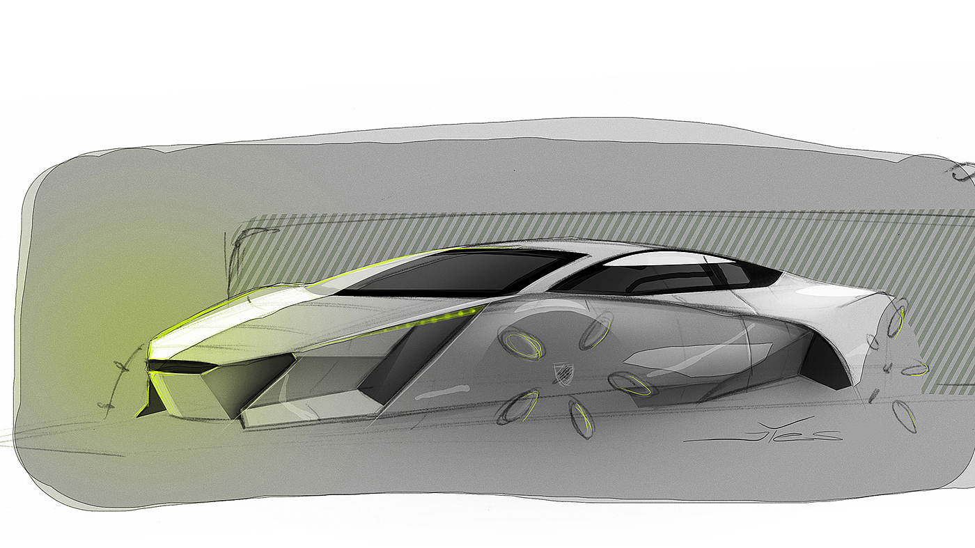 兰博基尼，概念跑车，黄色，轻，碳纤维材质，棱角分明，