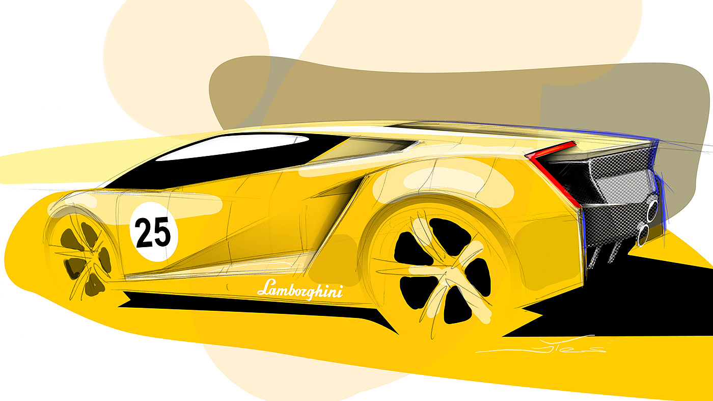 Lamborghini，Concept sports car，yellow，light，Carbon fiber material，Sharp edges and corners，