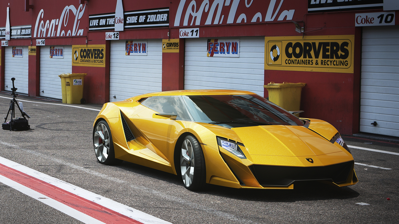 Lamborghini，Concept sports car，yellow，light，Carbon fiber material，Sharp edges and corners，