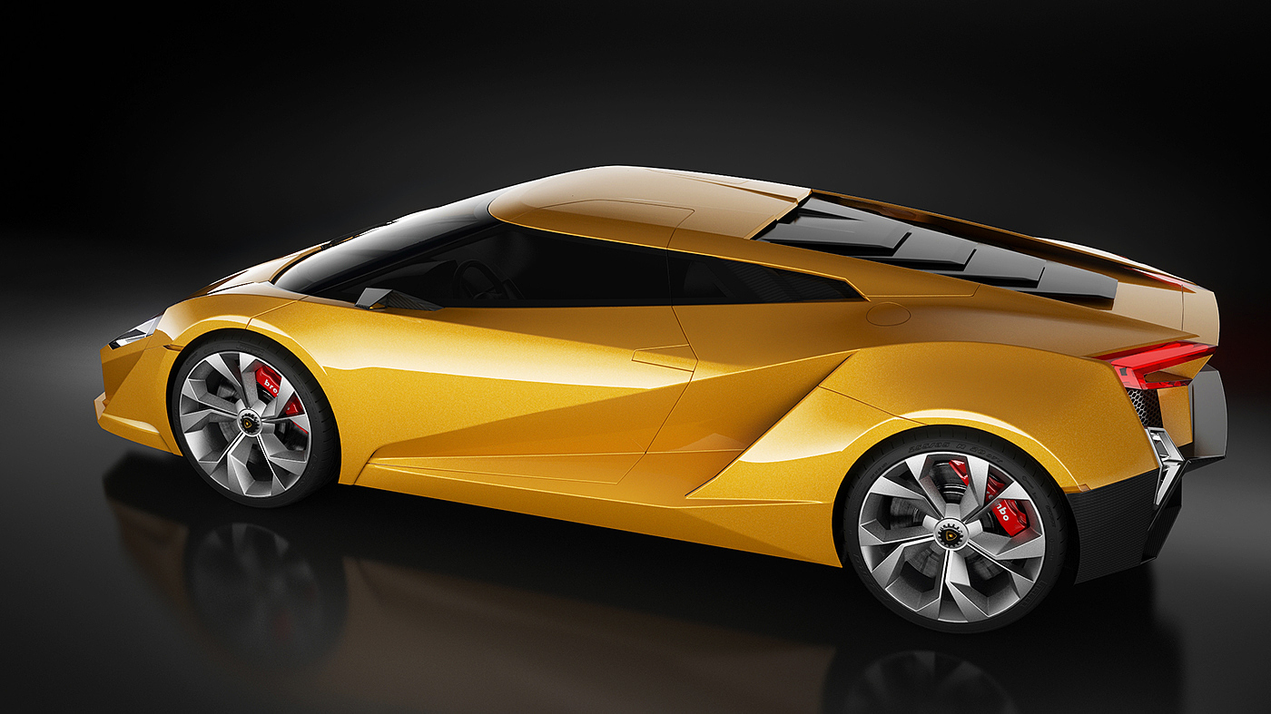 Lamborghini，Concept sports car，yellow，light，Carbon fiber material，Sharp edges and corners，