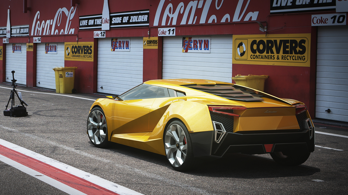 Lamborghini，Concept sports car，yellow，light，Carbon fiber material，Sharp edges and corners，