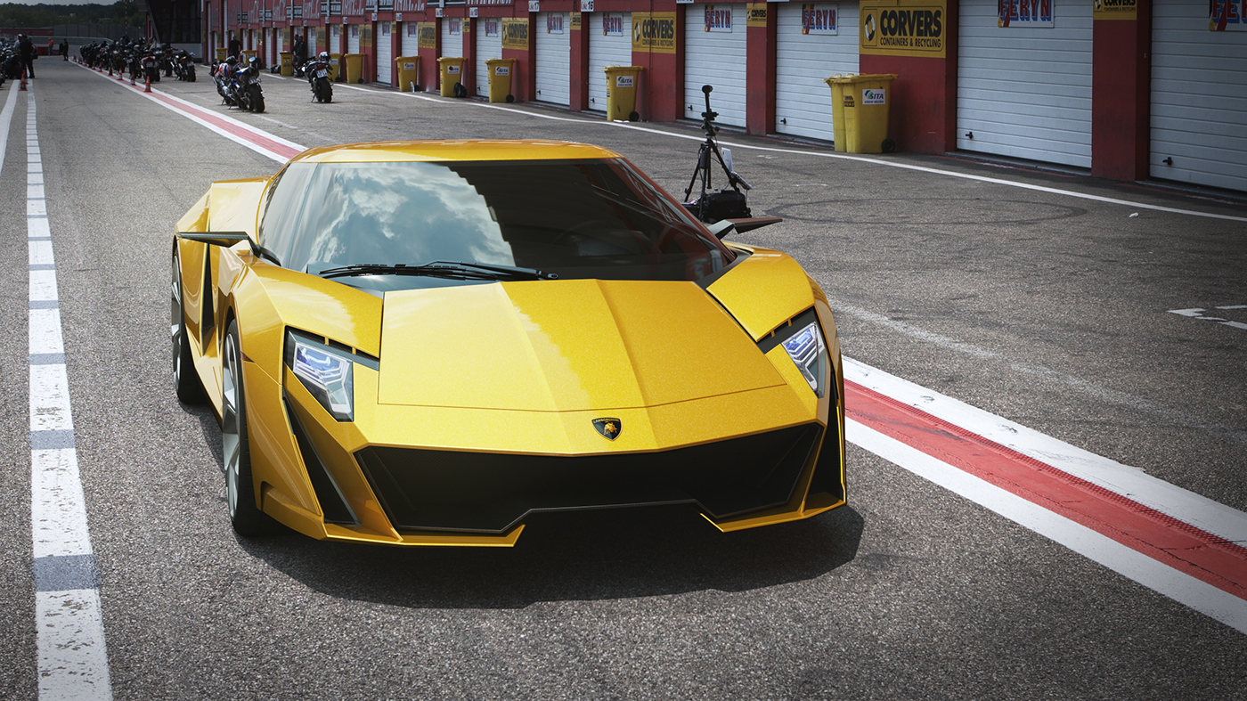 Lamborghini，Concept sports car，yellow，light，Carbon fiber material，Sharp edges and corners，