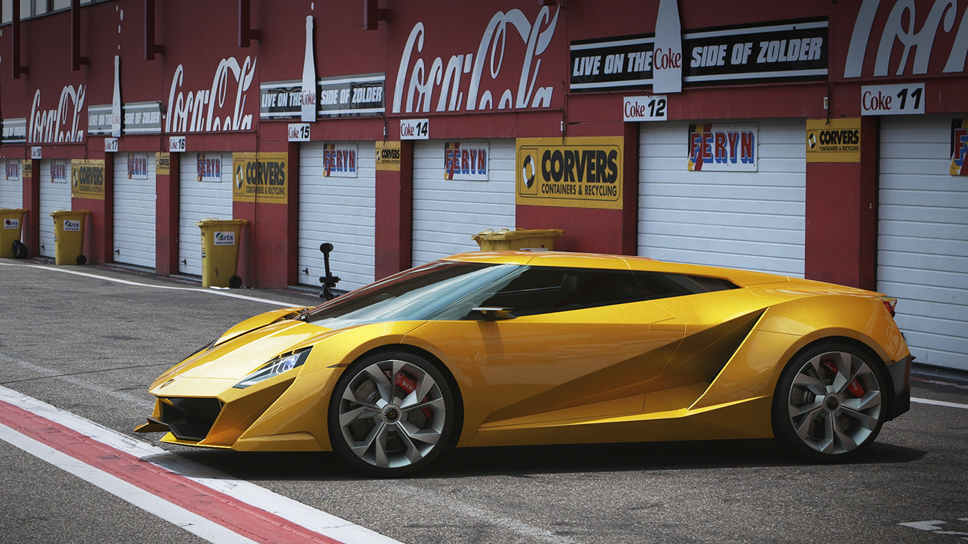 Lamborghini，Concept sports car，yellow，light，Carbon fiber material，Sharp edges and corners，