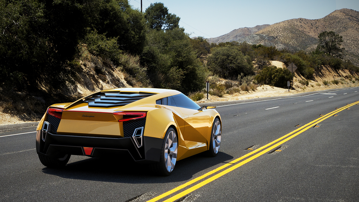 Lamborghini，Concept sports car，yellow，light，Carbon fiber material，Sharp edges and corners，