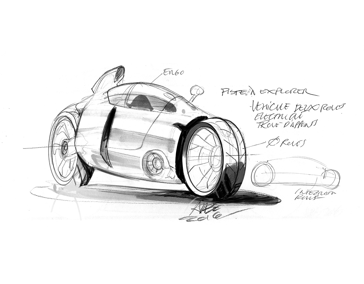 Industrial hand drawing，close，Electric motorcycle，MONO-MACH，
