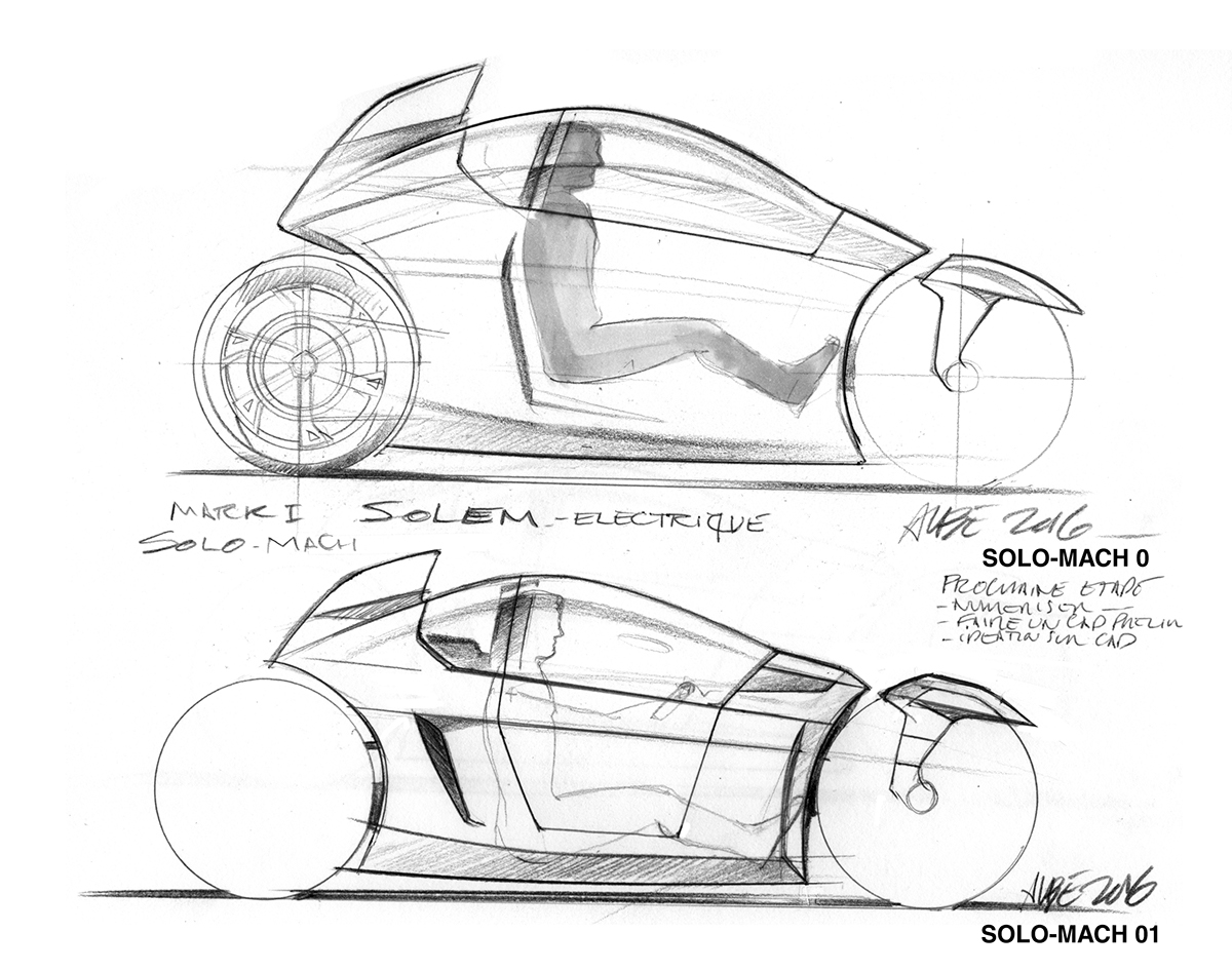 Industrial hand drawing，close，Electric motorcycle，MONO-MACH，