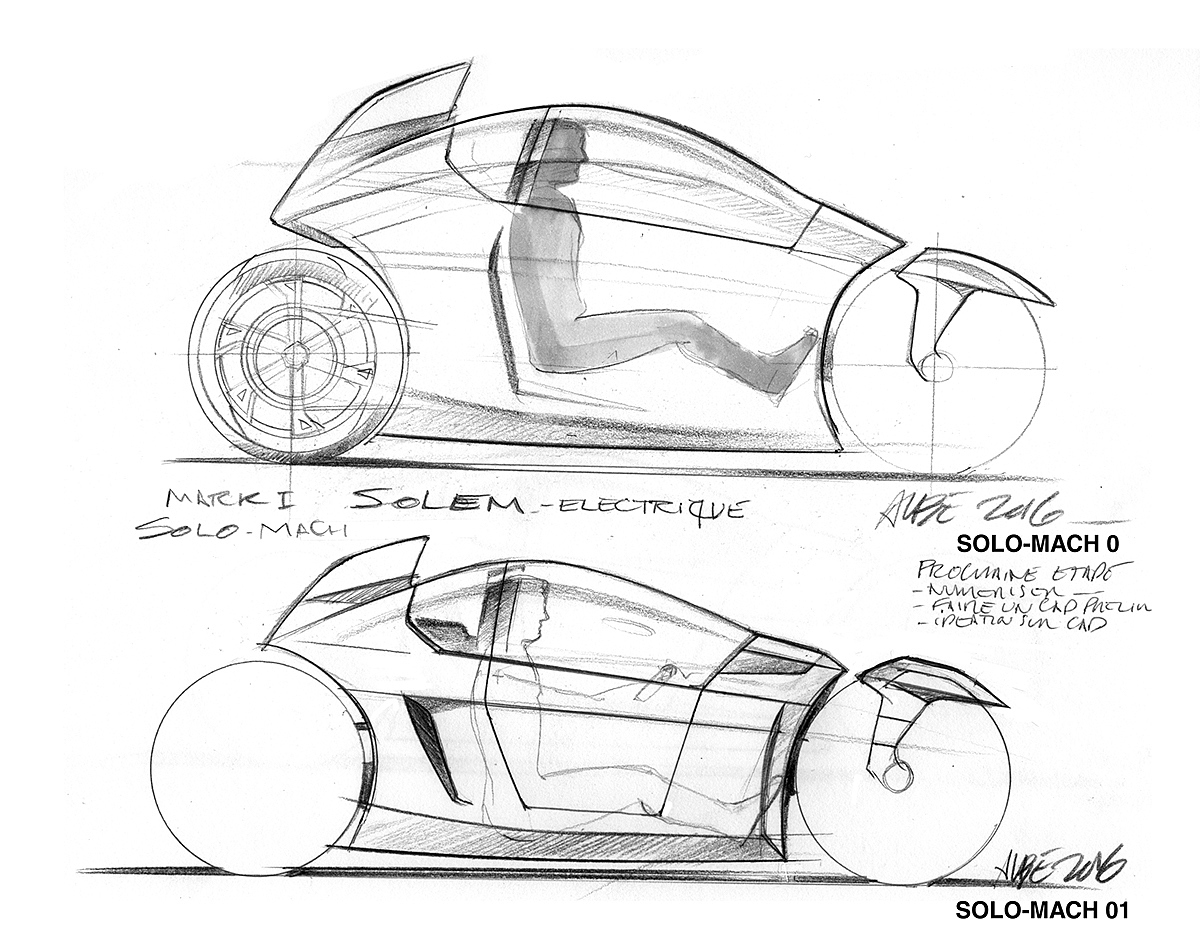 Industrial hand drawing，close，Electric motorcycle，MONO-MACH，