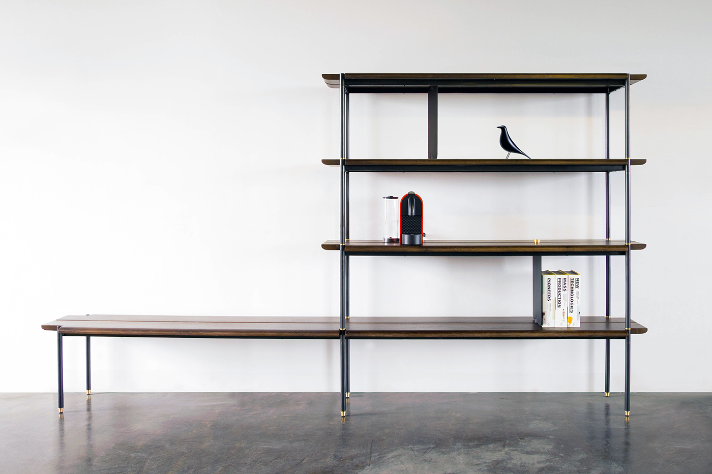 bench，Storage，Shelf，oak，steel，