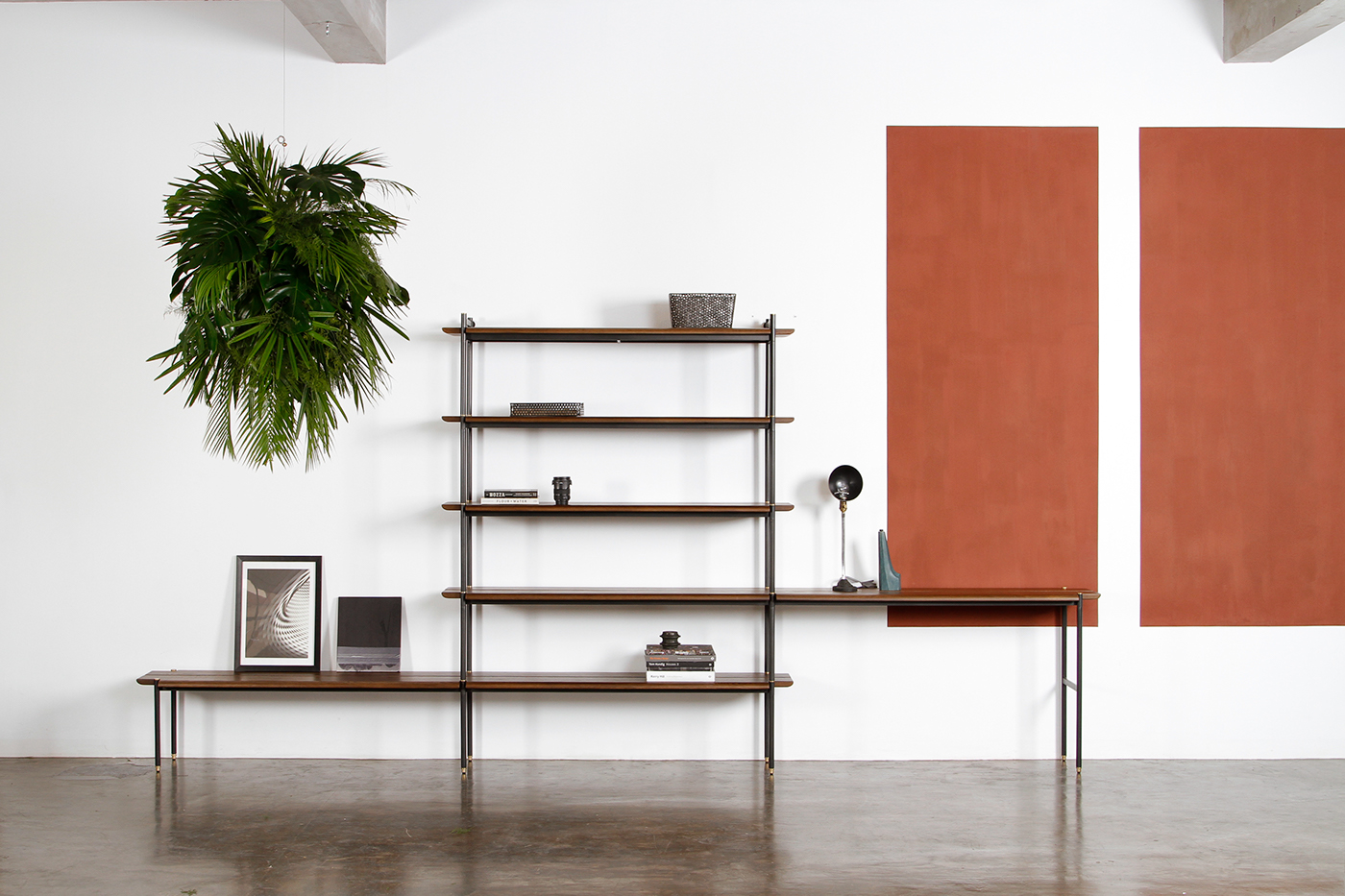 bench，Storage，Shelf，oak，steel，