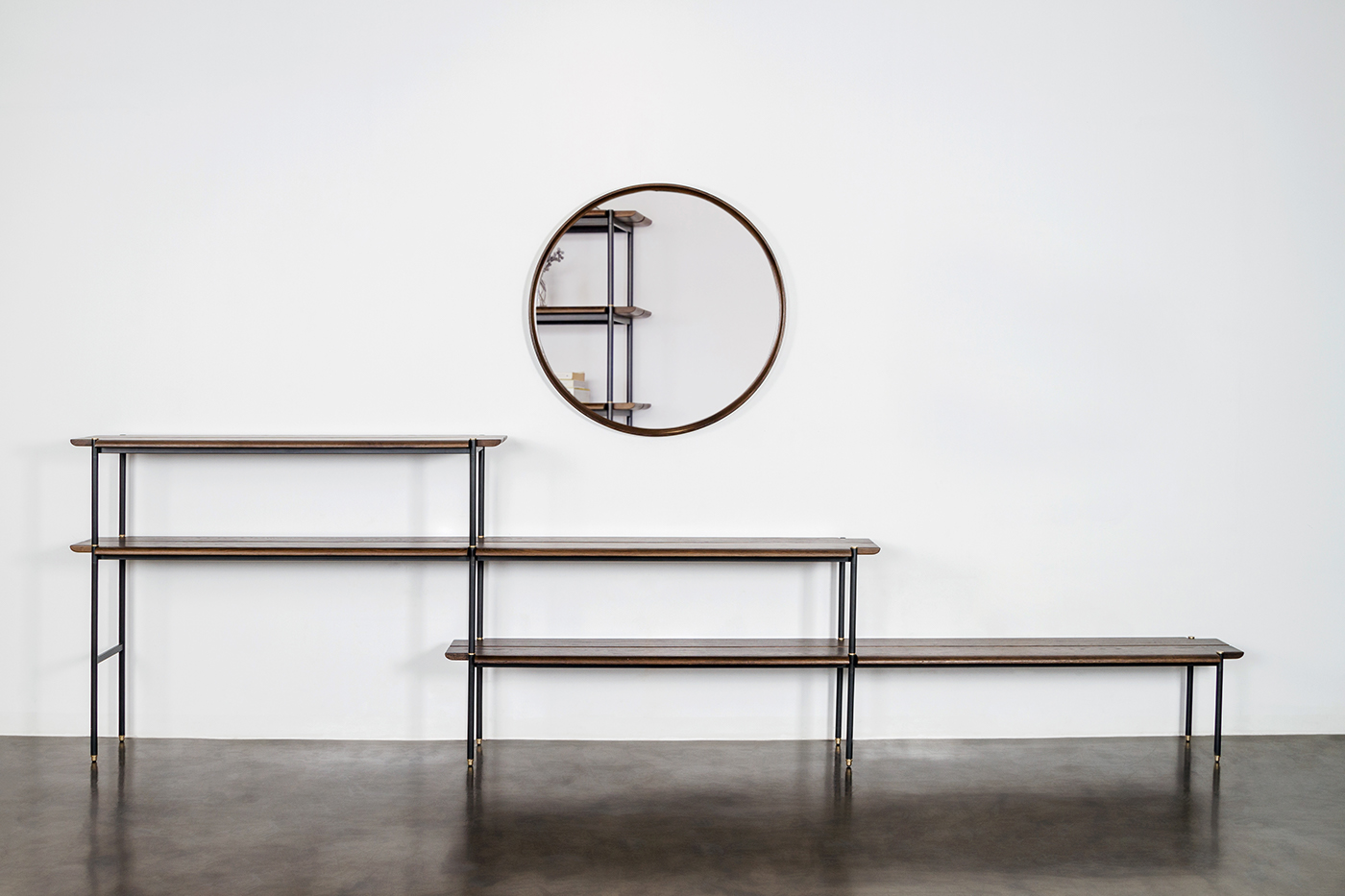 bench，Storage，Shelf，oak，steel，