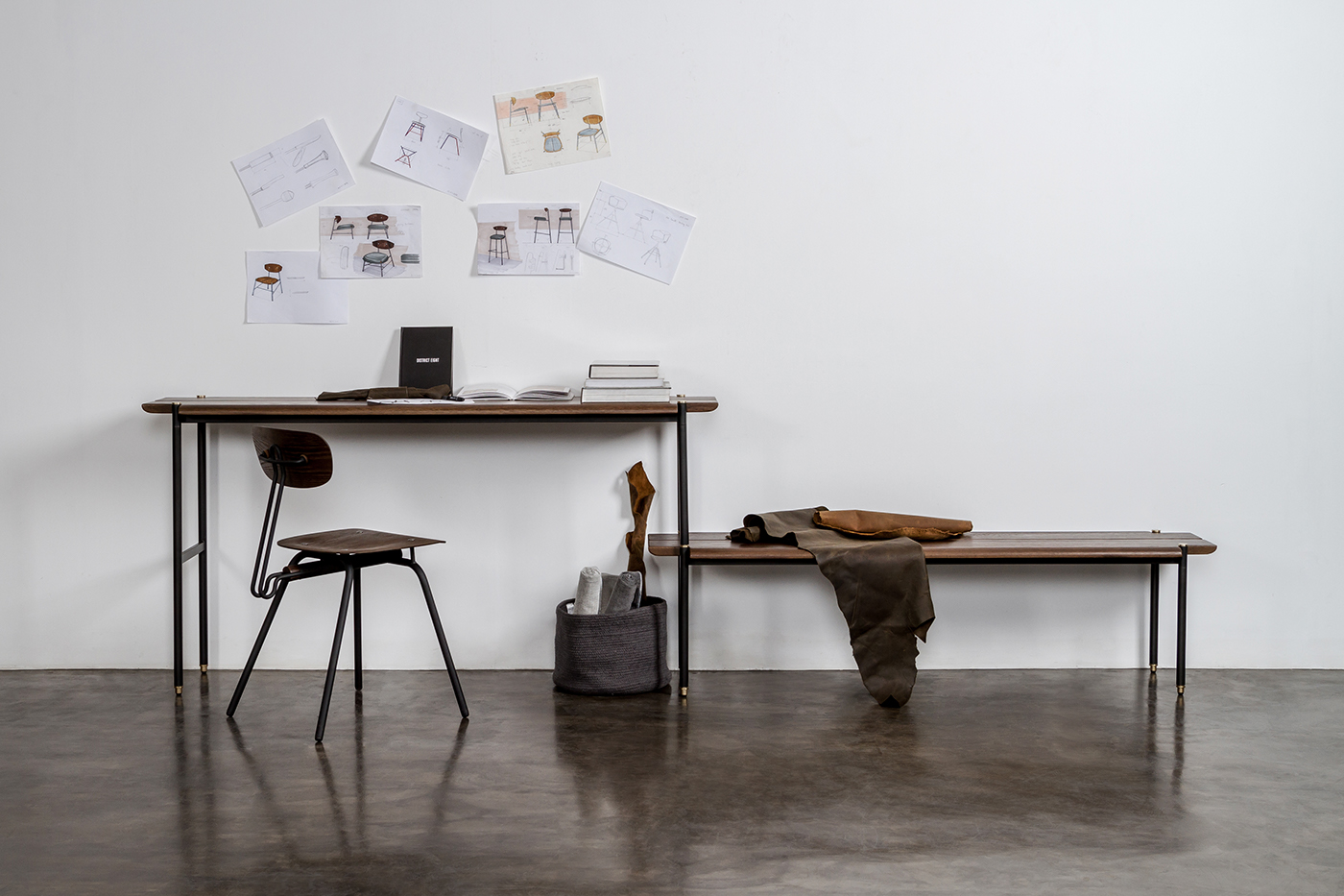 bench，Storage，Shelf，oak，steel，