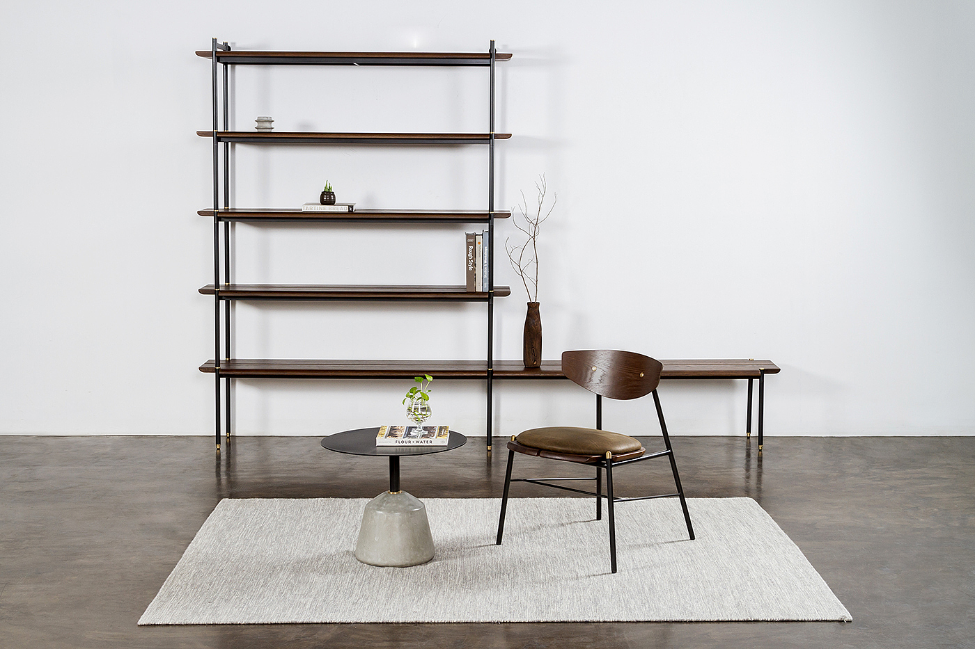 bench，Storage，Shelf，oak，steel，