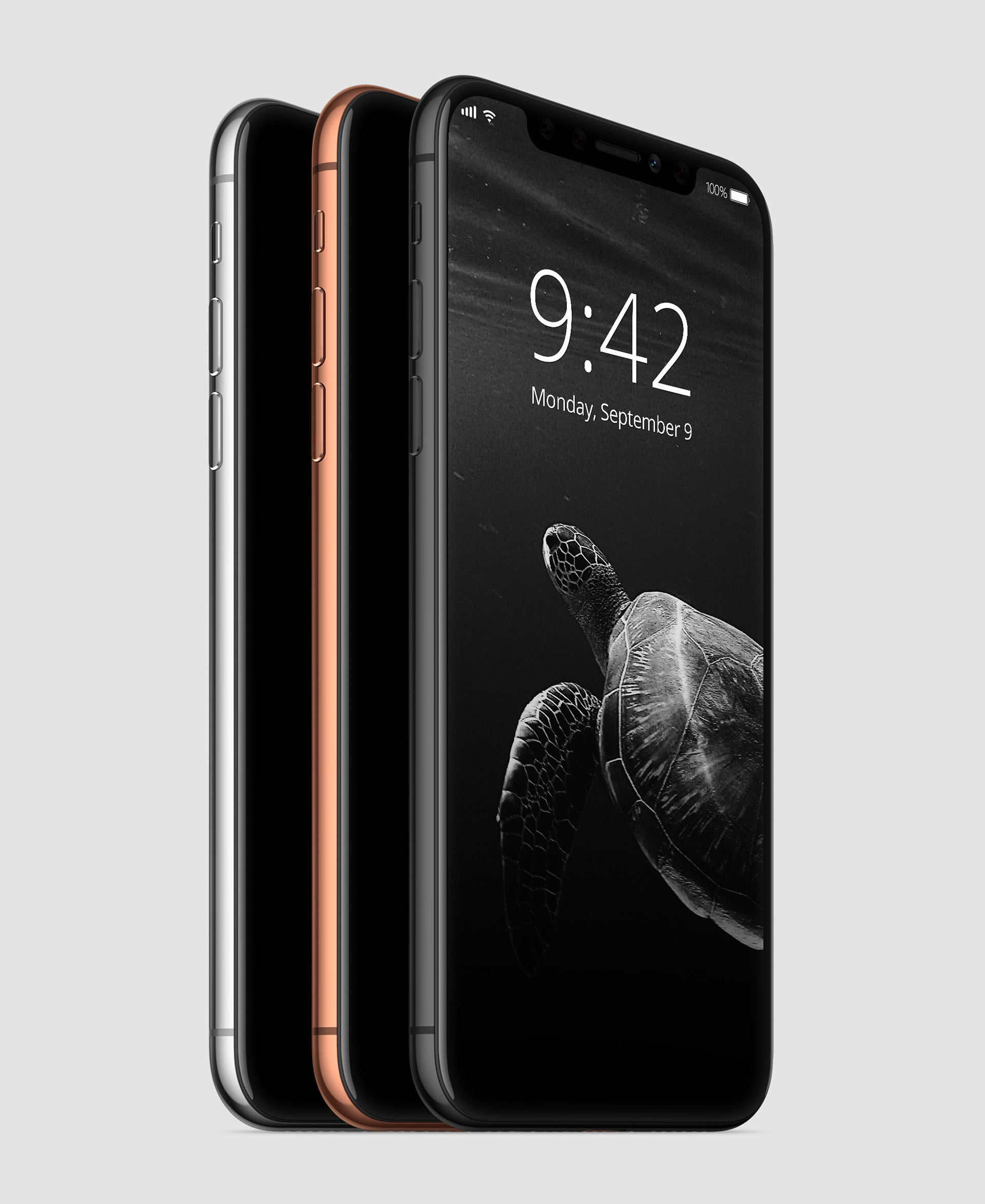 iPhone x，Model，3D modeling，ps，Render，mobile phone，chromium，copper，black，