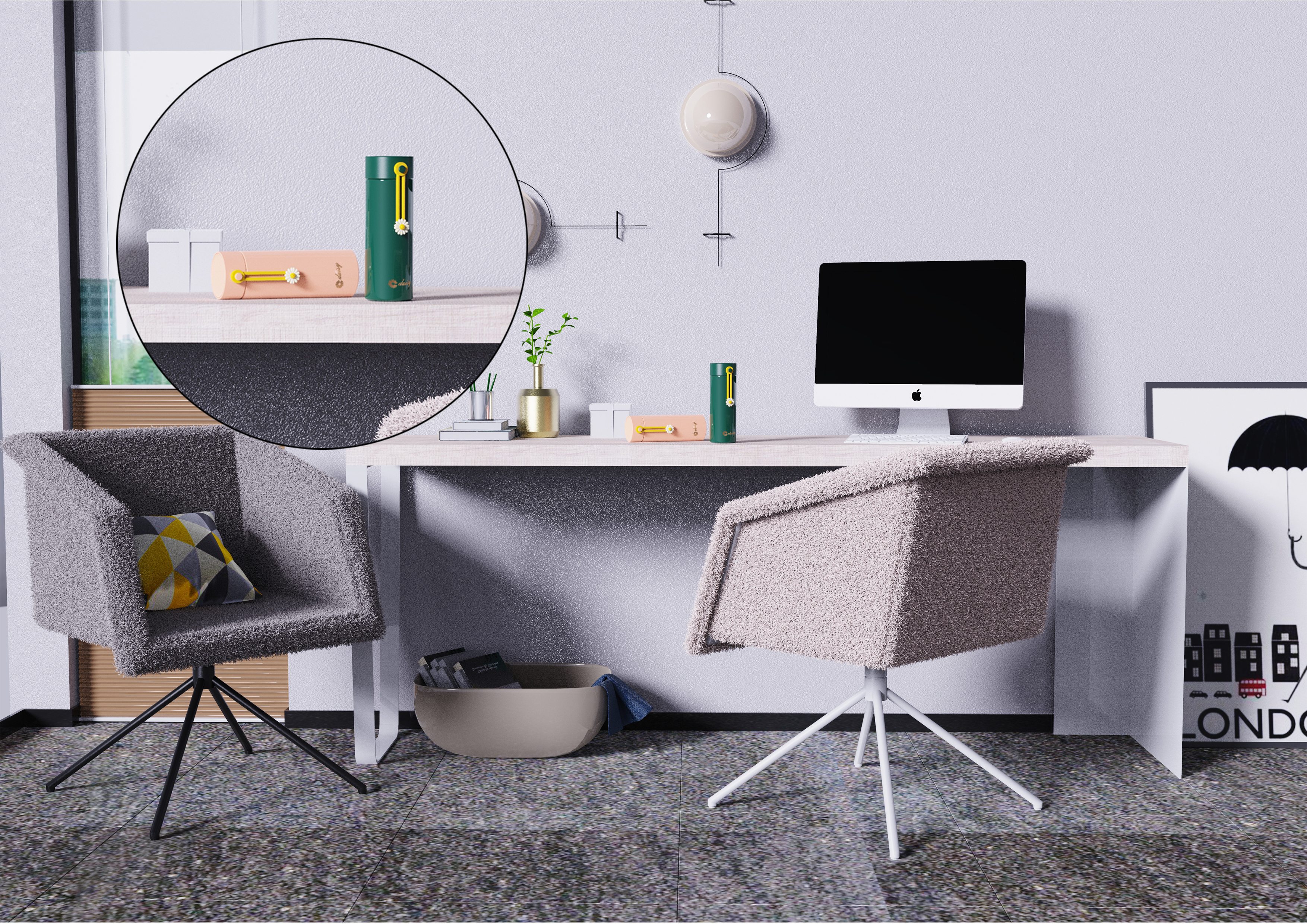 Water cup，vacuum cup，Daisy，flower，Render，Model，water，