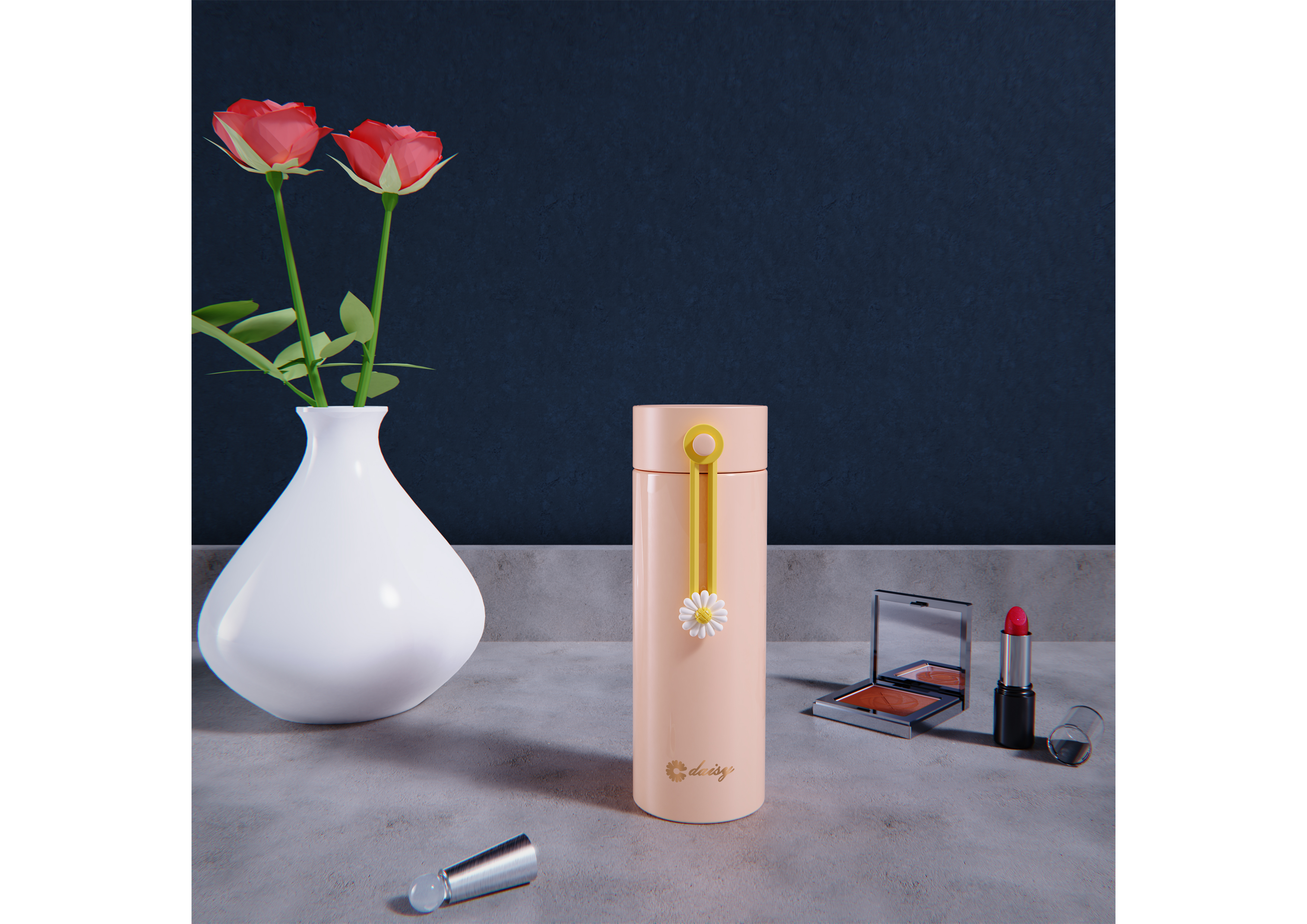 Water cup，vacuum cup，Daisy，flower，Render，Model，water，