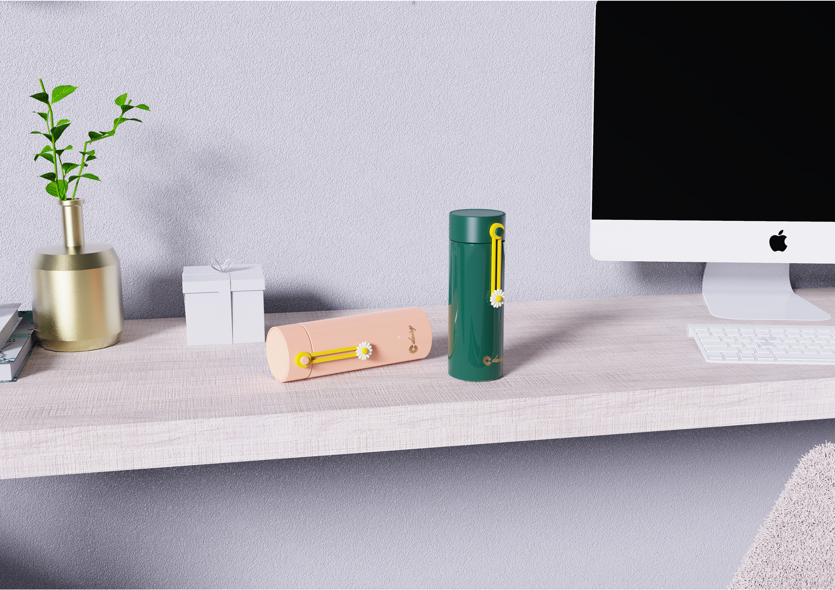 Water cup，vacuum cup，Daisy，flower，Render，Model，water，