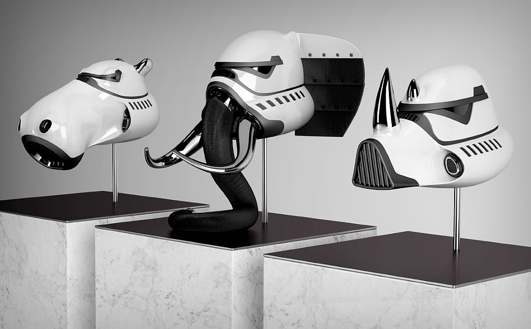 elephant，black and white，Stormtrooper，Helmet，animal，