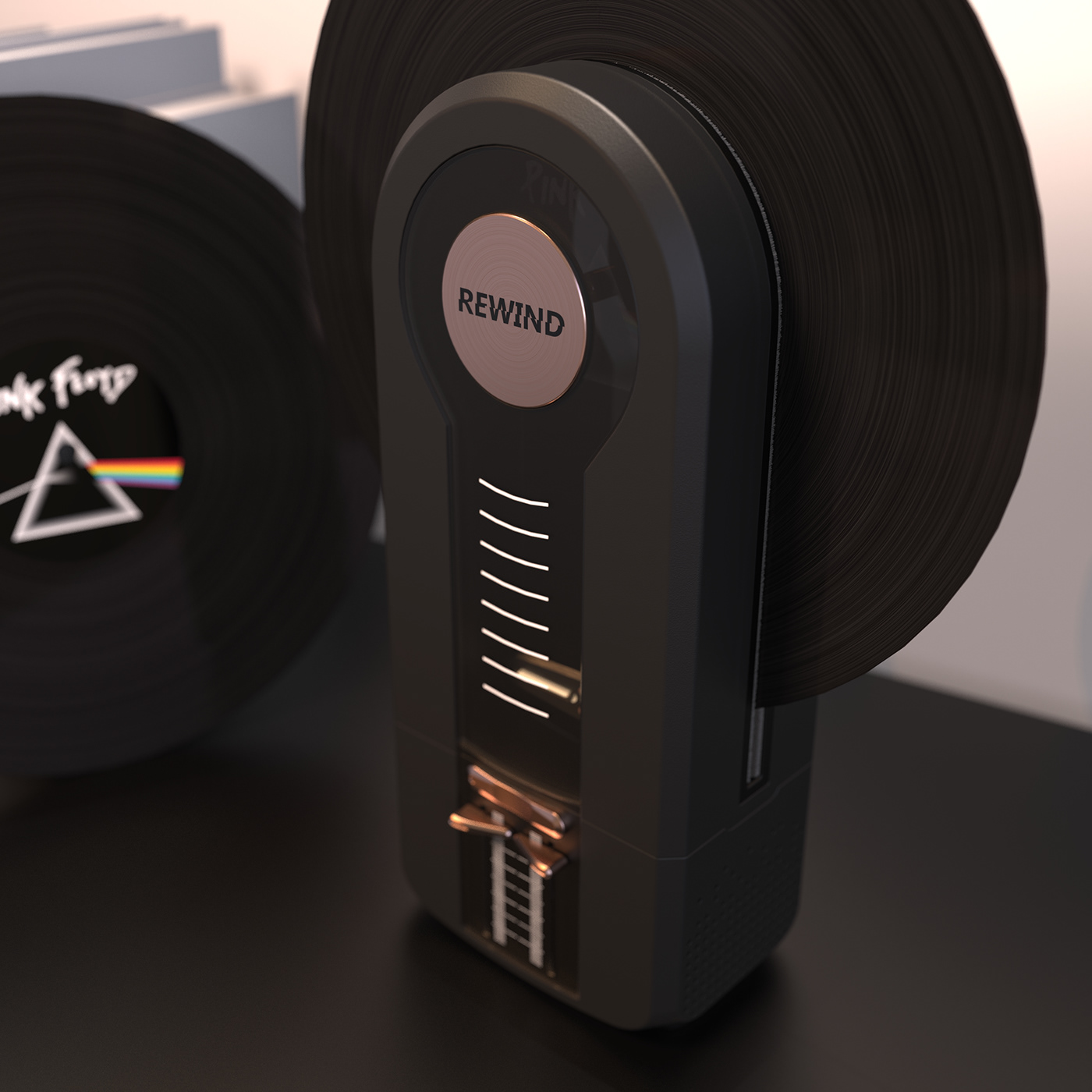 VINTAGE TURNTABLE，vertical，Vinyl record，player，Simple shape，Visual design，