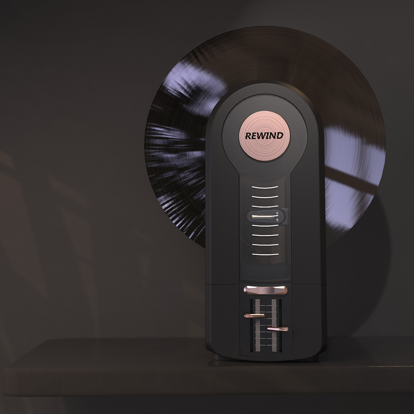 VINTAGE TURNTABLE，vertical，Vinyl record，player，Simple shape，Visual design，