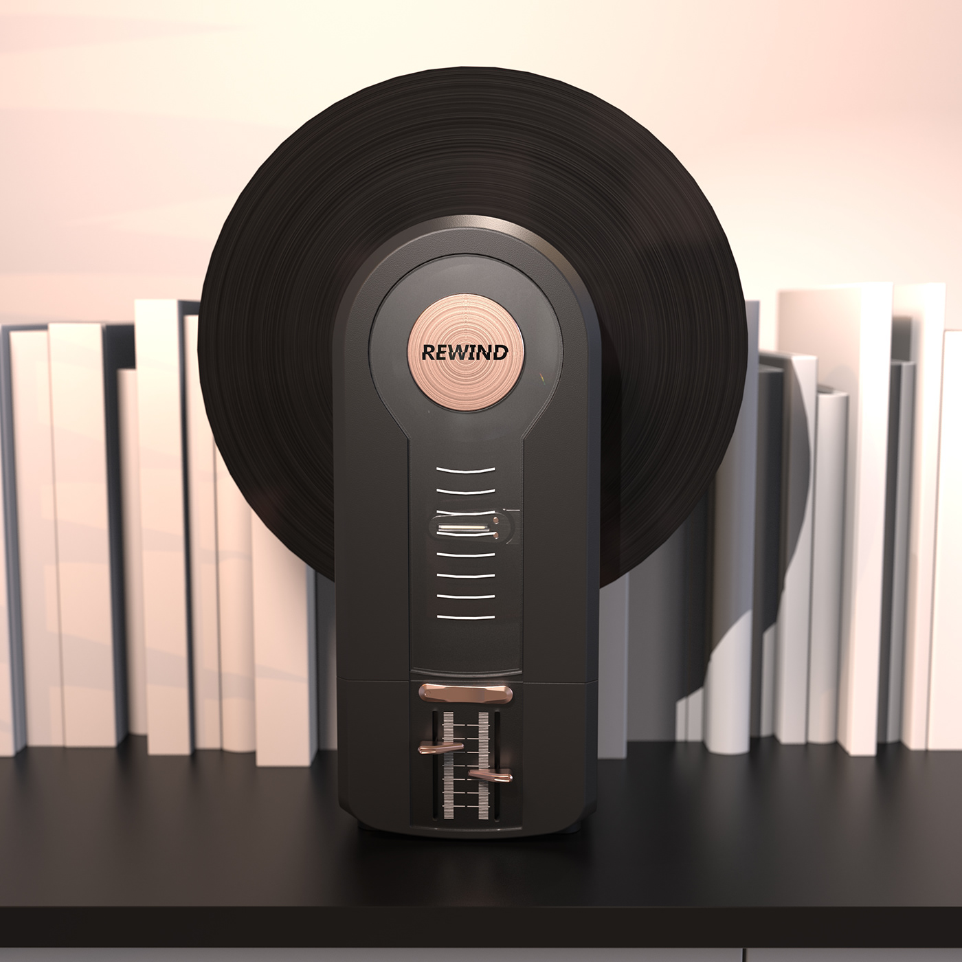 VINTAGE TURNTABLE，vertical，Vinyl record，player，Simple shape，Visual design，