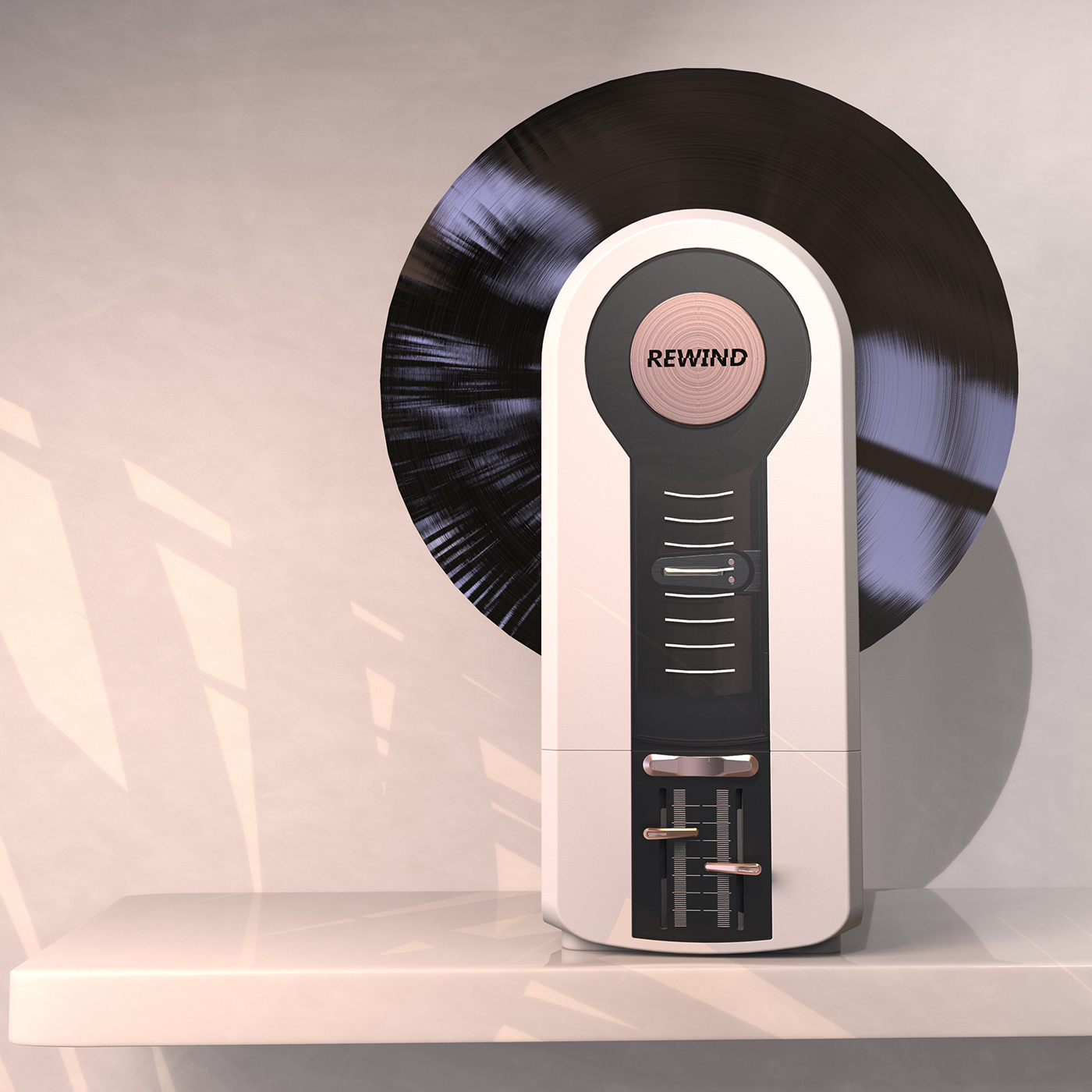 VINTAGE TURNTABLE，vertical，Vinyl record，player，Simple shape，Visual design，